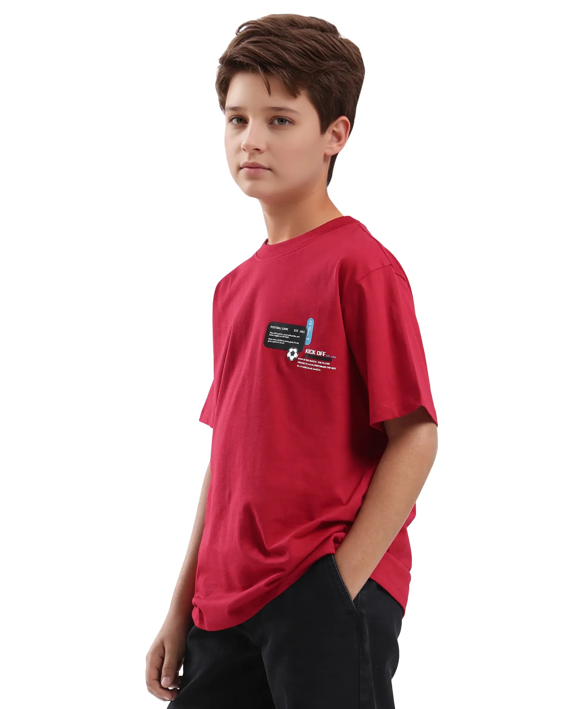 Rare Ones Kids Ronal Red Cotton Half Sleeve Printed Slip-On Closure Regular Fit T-Shirt