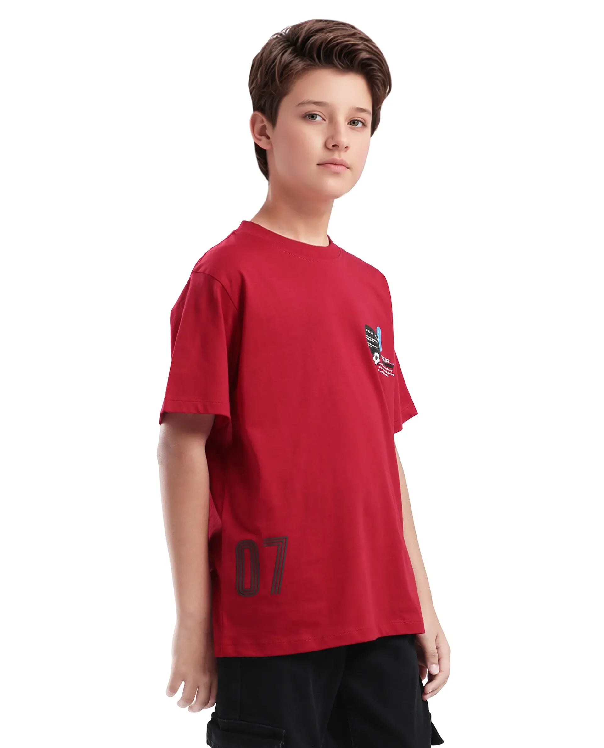 Rare Ones Kids Ronal Red Cotton Half Sleeve Printed Slip-On Closure Regular Fit T-Shirt