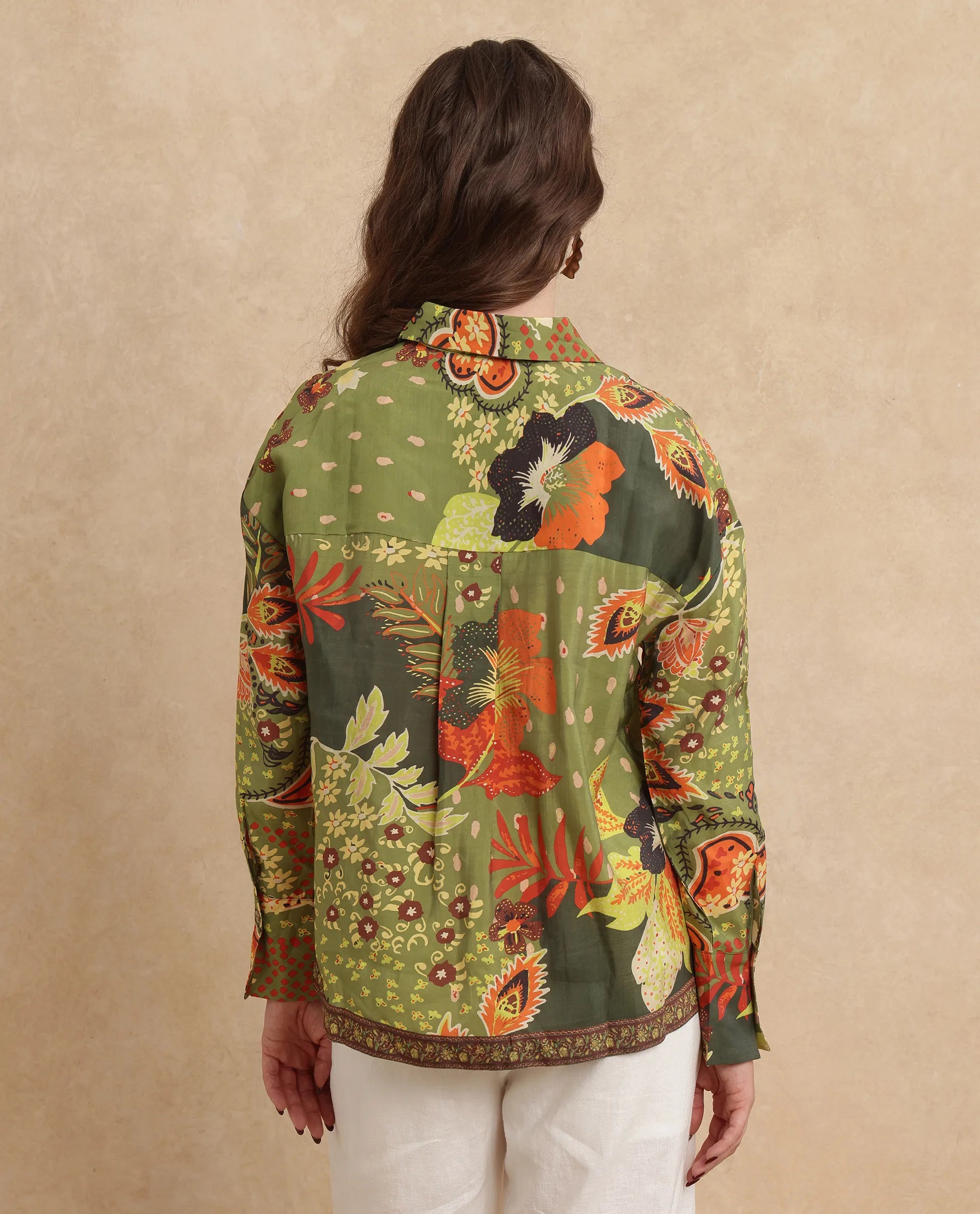 Rareism Women Ronan Multi Viscose Blend Fabric Cuffed Sleeve Collared Neck Regular Fit Abstract Print Shirt