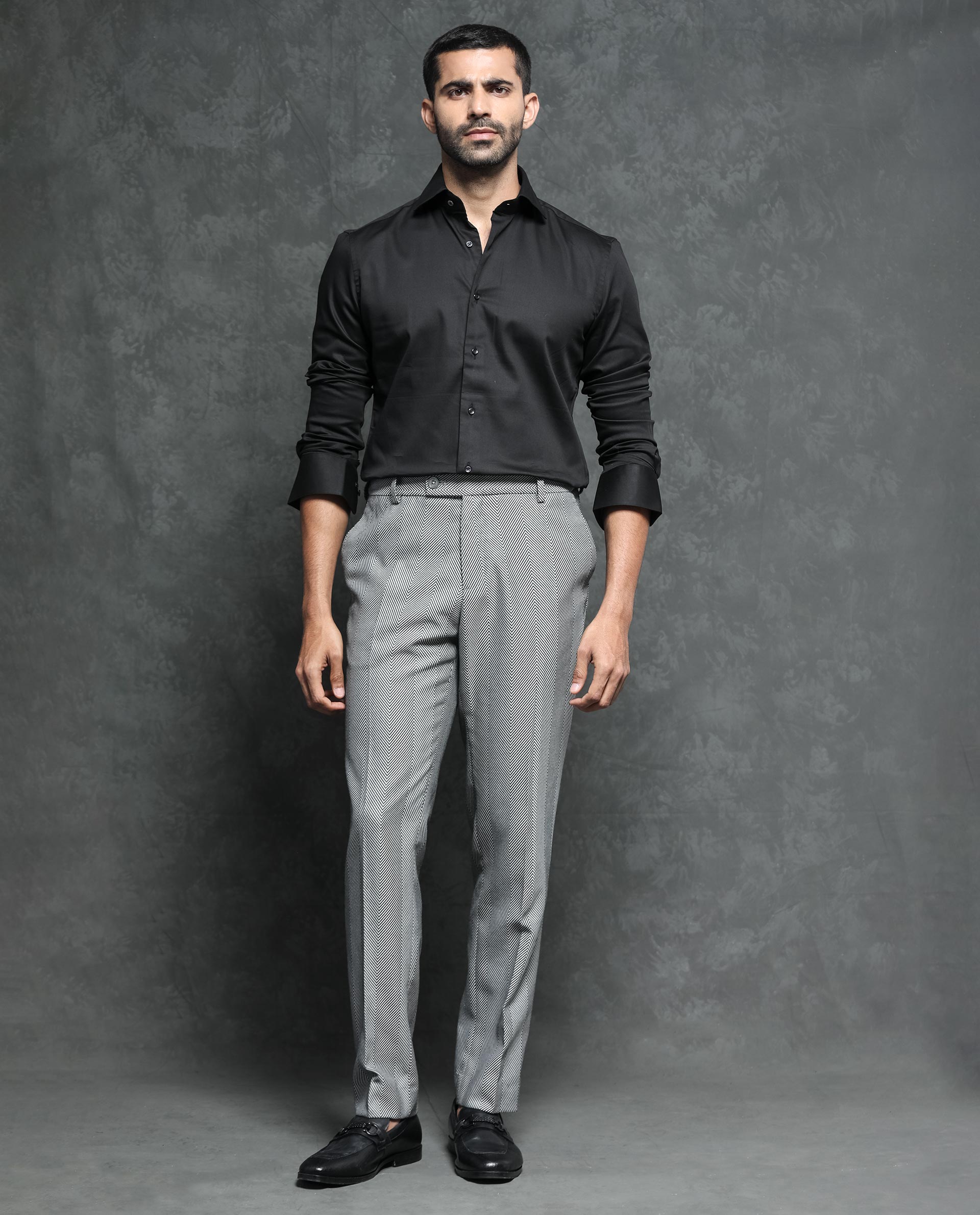 Rare Rabbit Men's Ronas Black Cotton Fabric Full Sleeves Solid Shirt