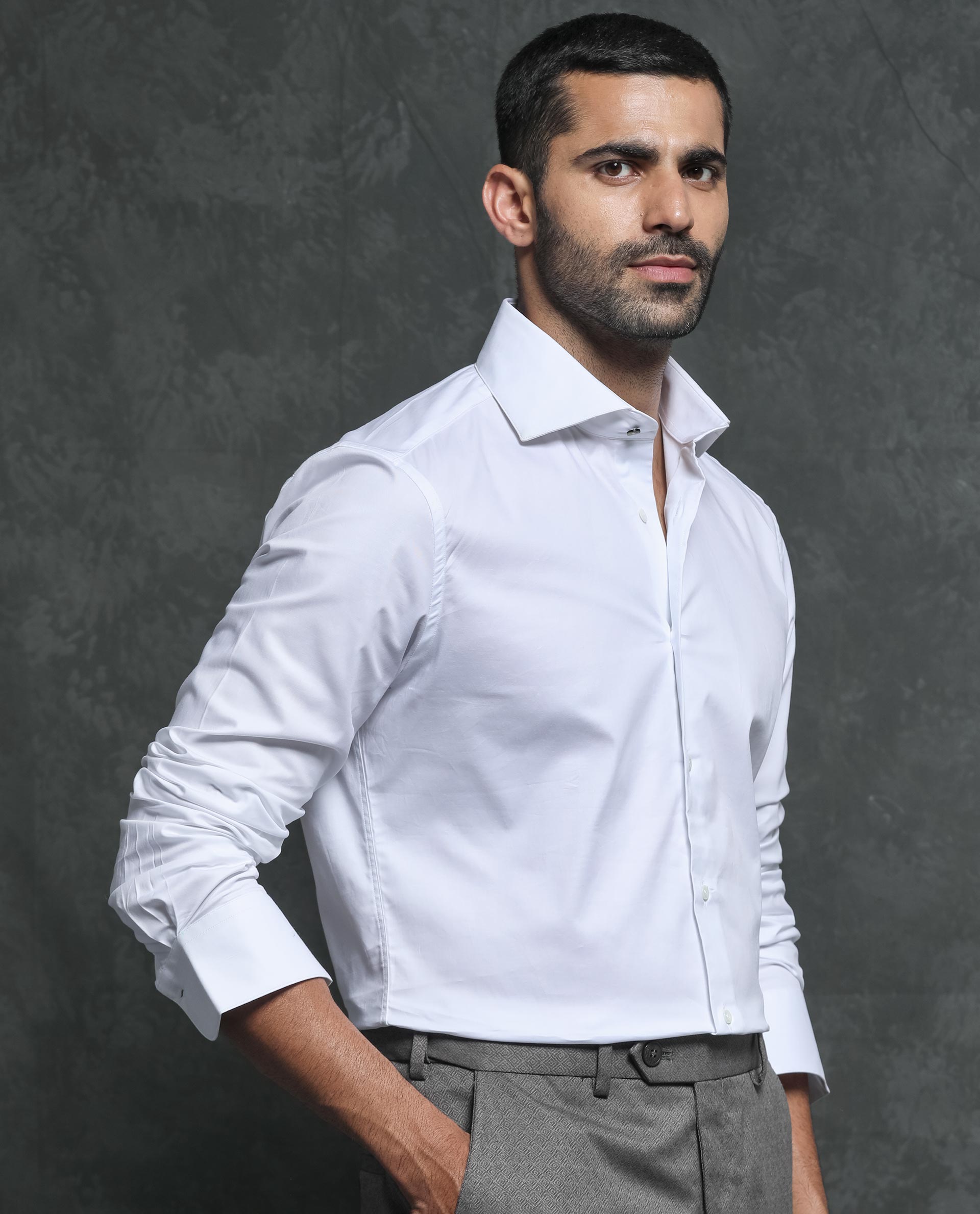 Rare Rabbit Men's Ronas White Cotton Fabric Full Sleeves Solid Shirt