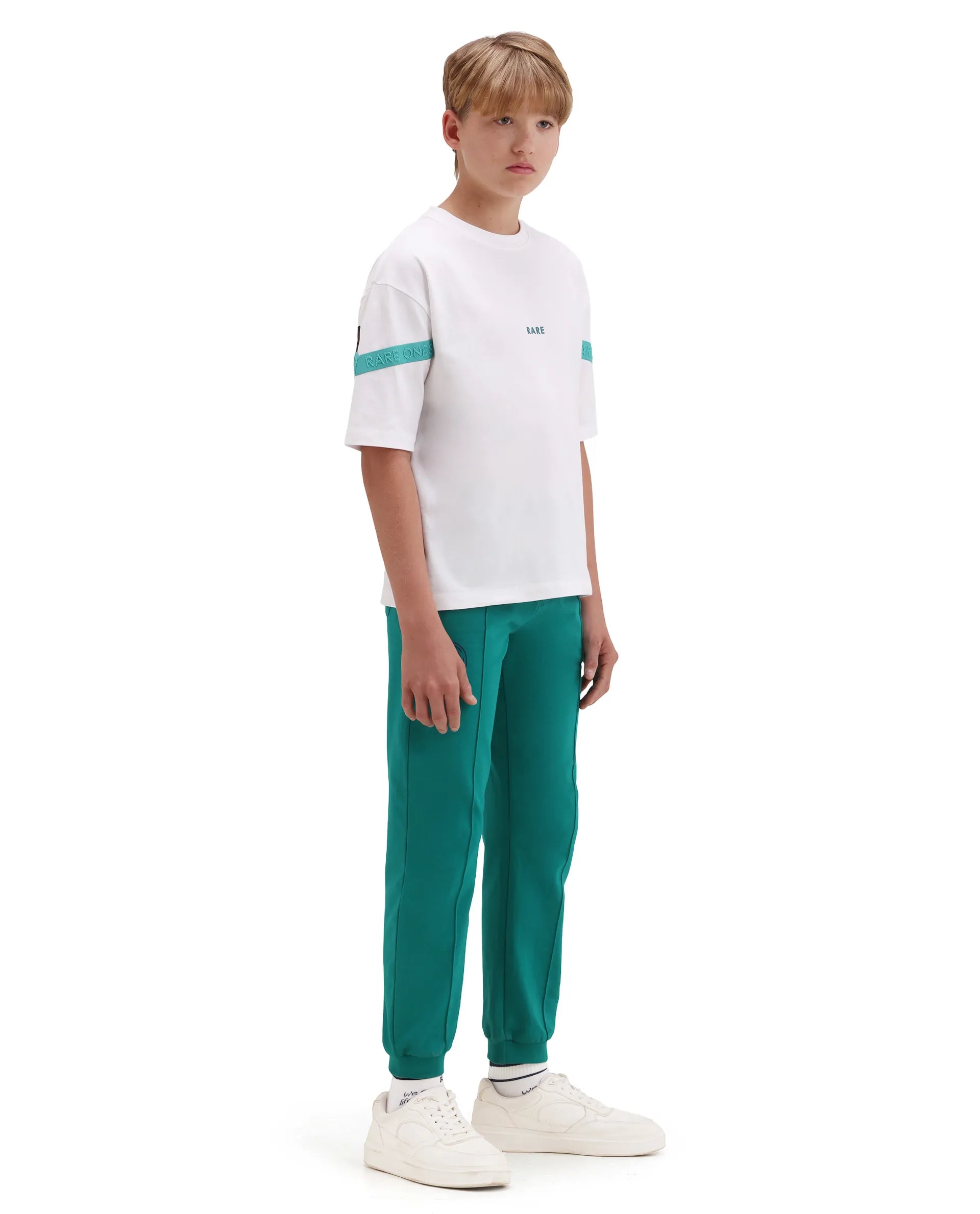 Rare Ones Kids Roni Green Cotton Fabric Drawstring Closure Hd Print Jogger Fit Track Pant