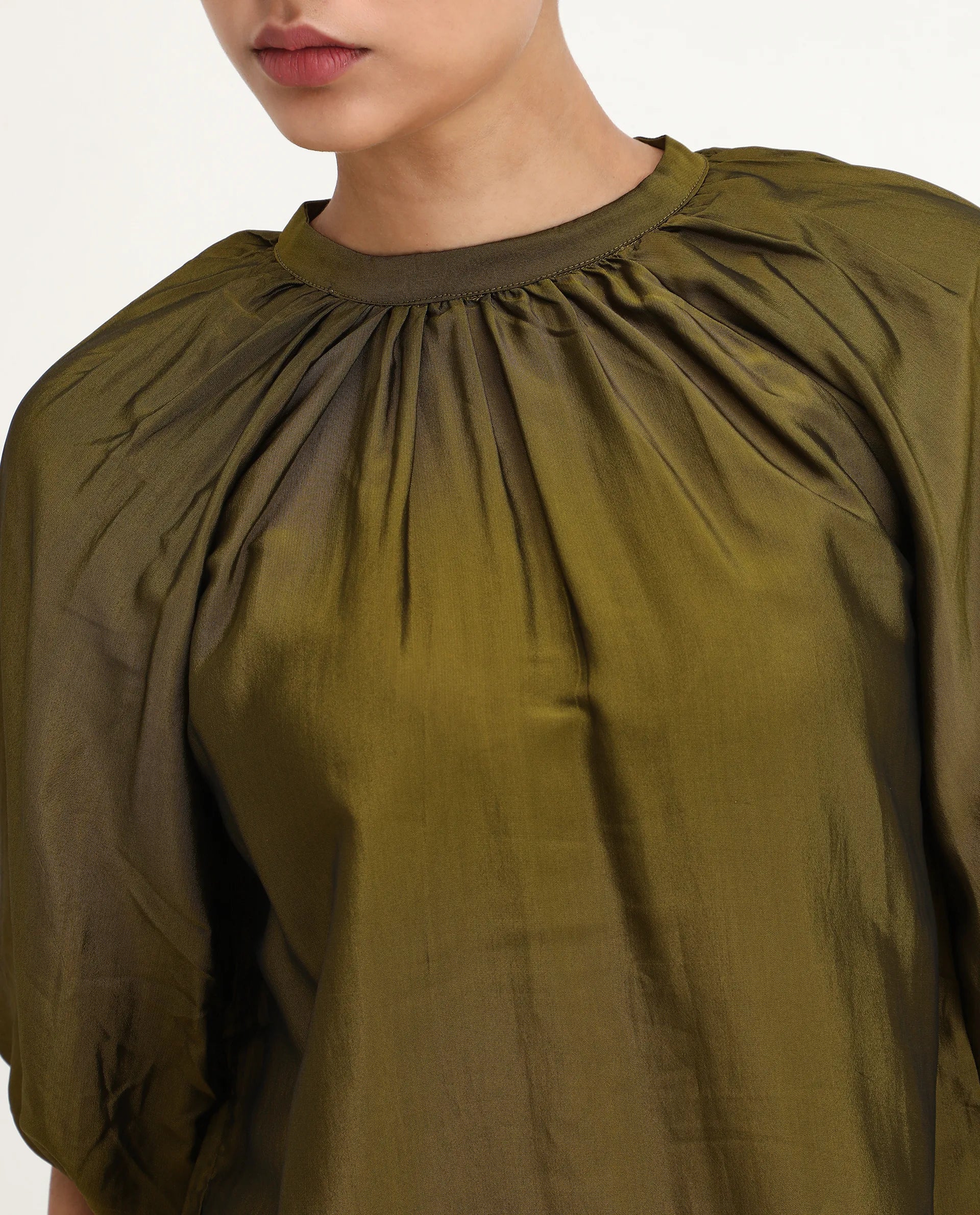 Rareism Women's Roniu Brown Polyester V-Neck Plain Kimono Sleeve Crop Regular Fit Top