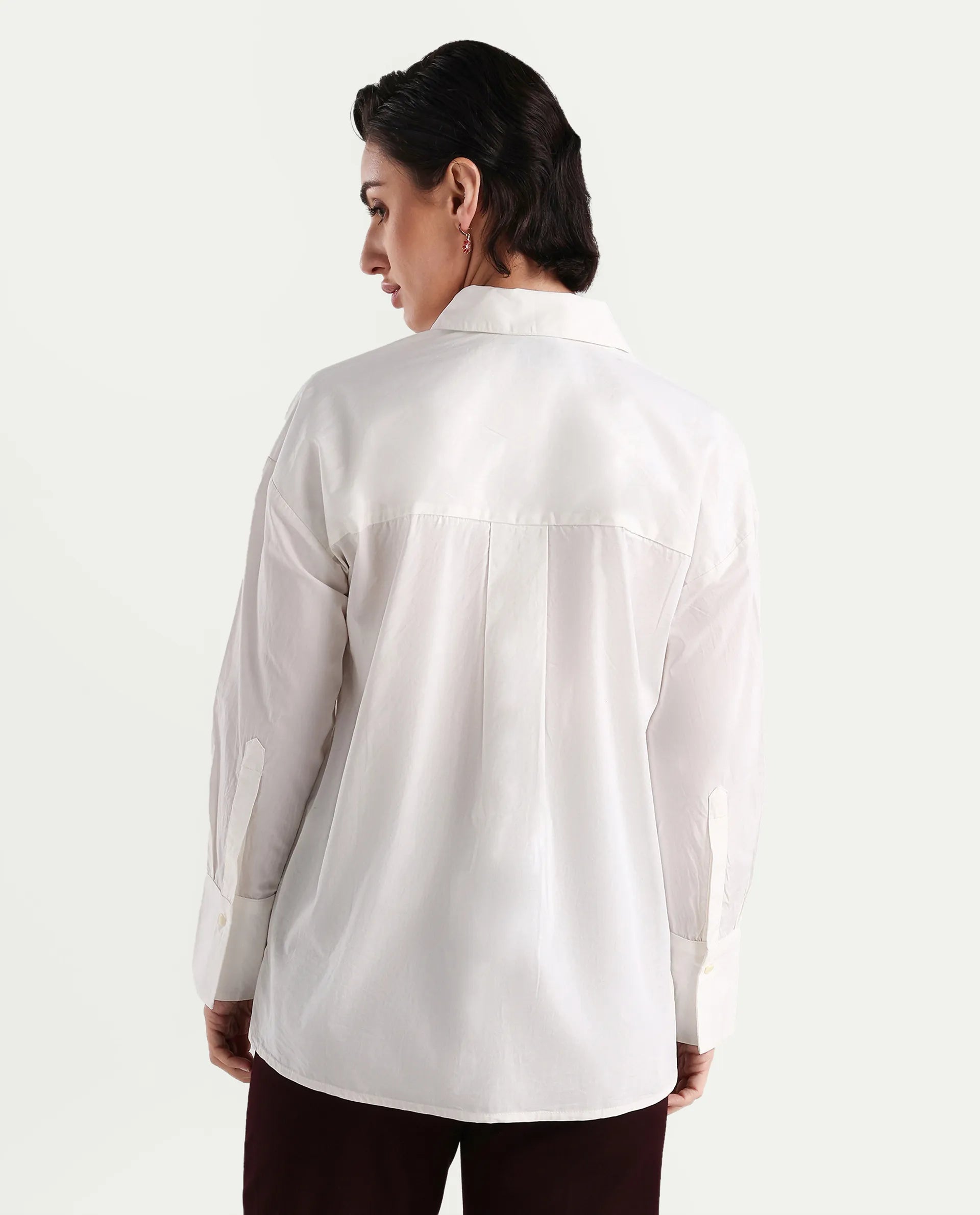 Rareism Women's Ronshei White Cotton Spread Collar Floral Print Regular Fit Shirt