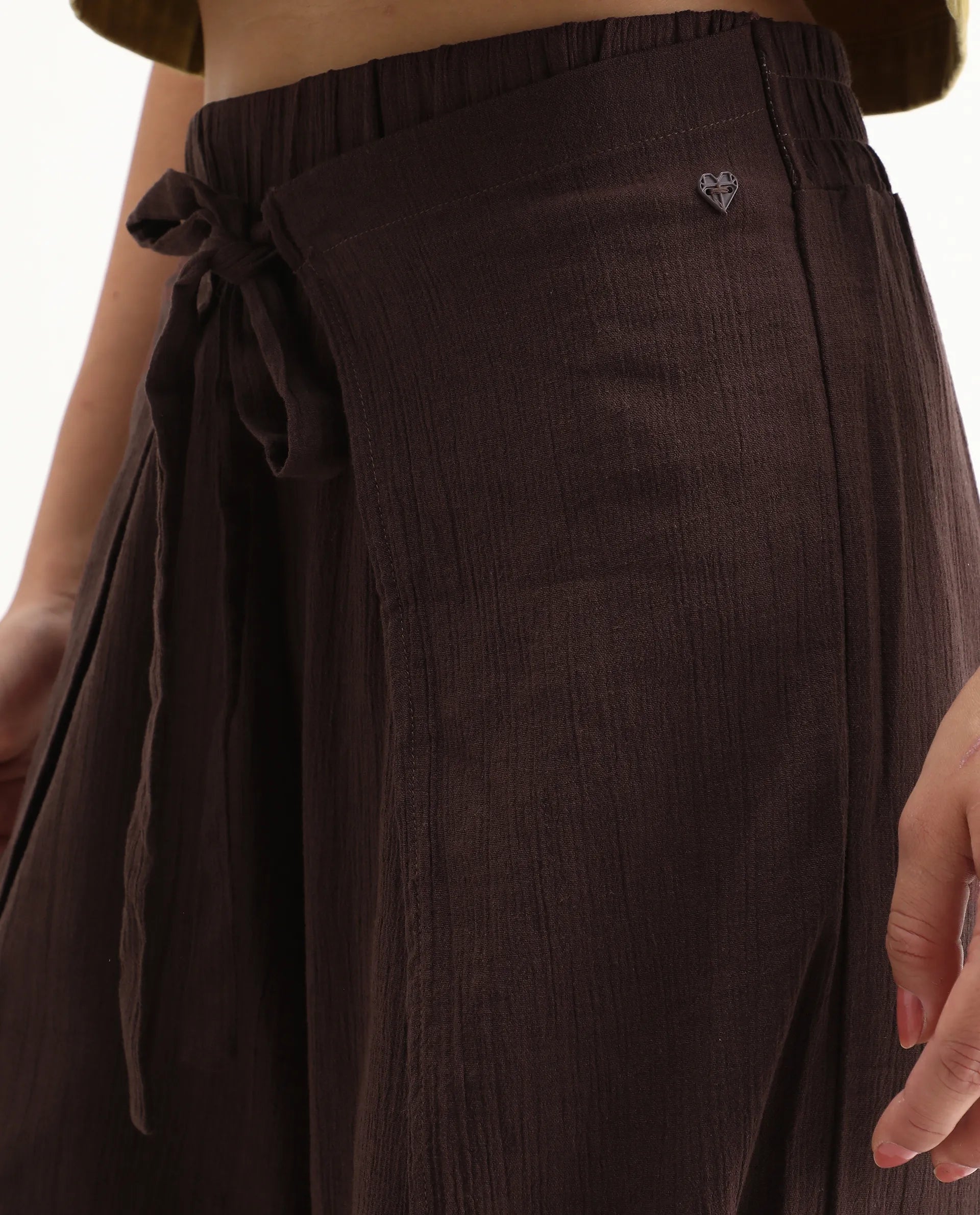 Rareism Women's Ronuz Brown Cotton Plain Ankle Length Straight Fit Trouser