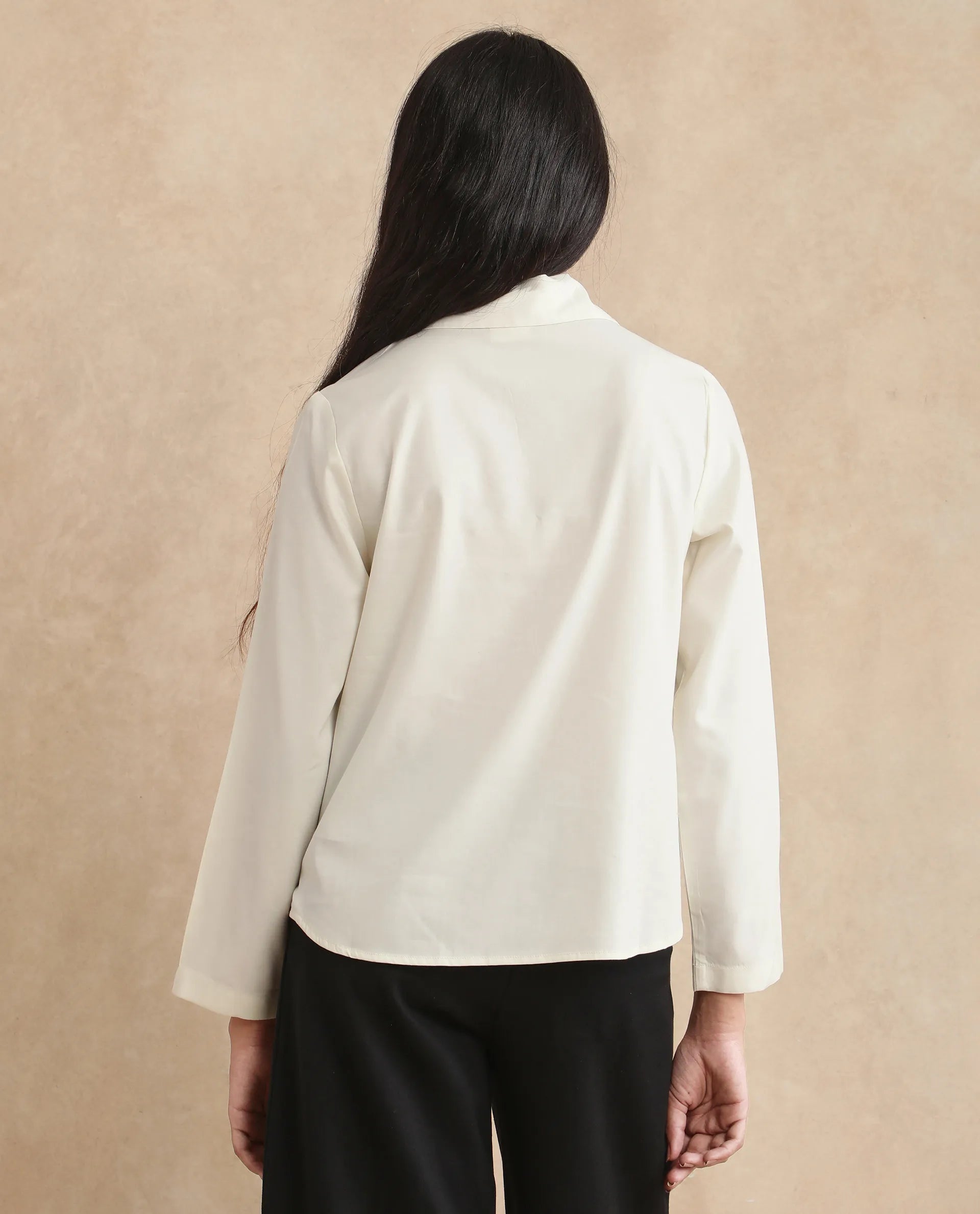 Rareism Women Ronwok Off White Modal Fabric Regular Sleeve Collared Neck Regular Fit Plain Top