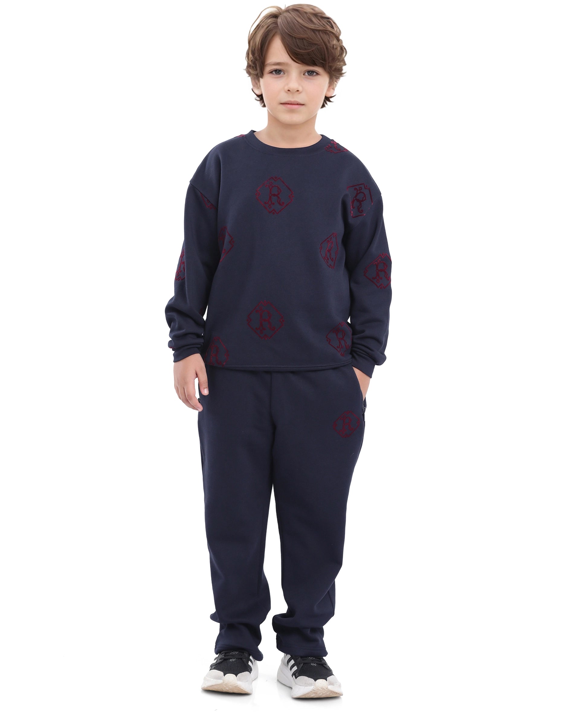 Rare Ones Kids Ronz Navy Cotton Poly Full Sleeve Flock Print Sweatshirt