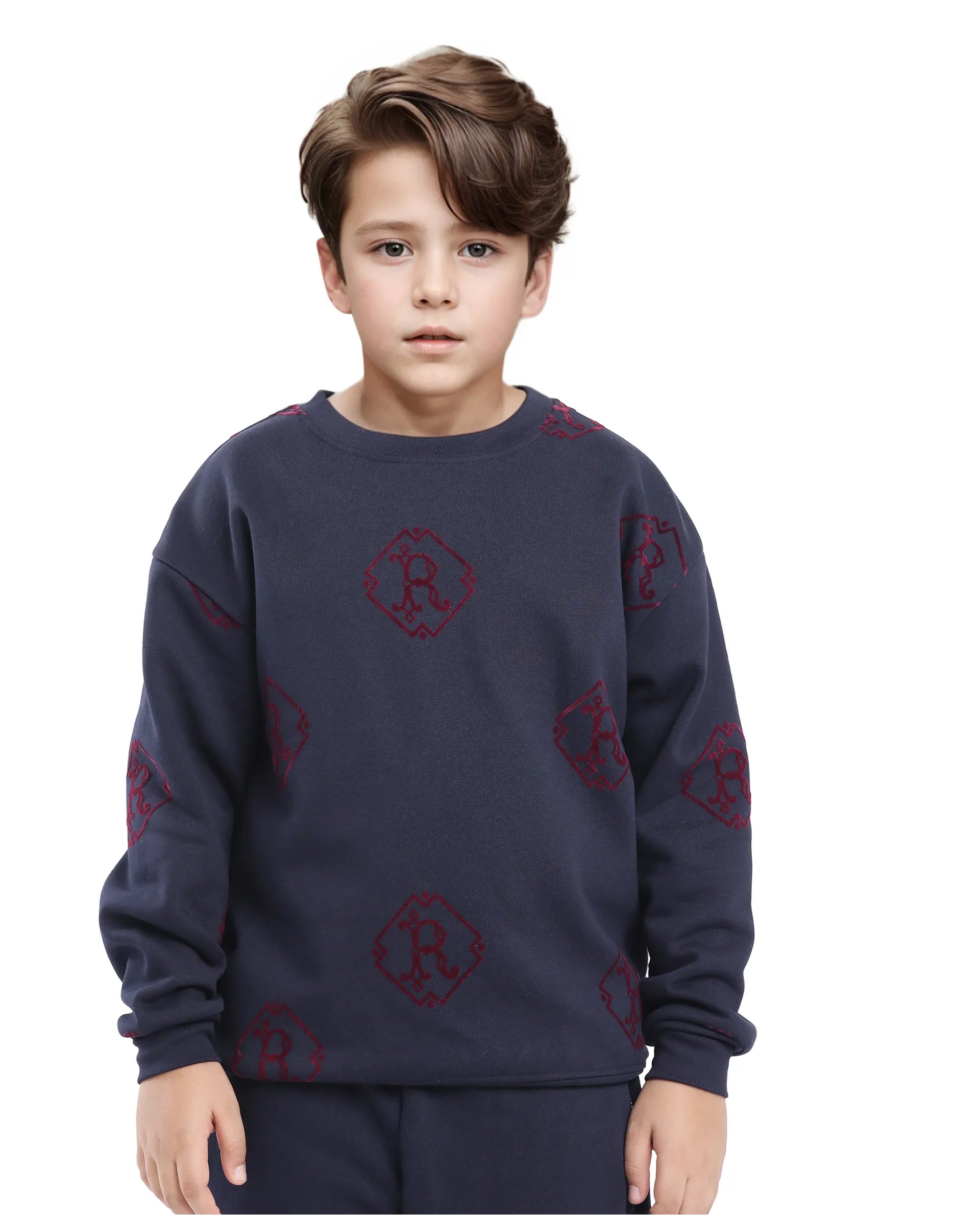 Rare Ones Kids Ronz Navy Cotton Poly Full Sleeve Flock Print Sweatshirt