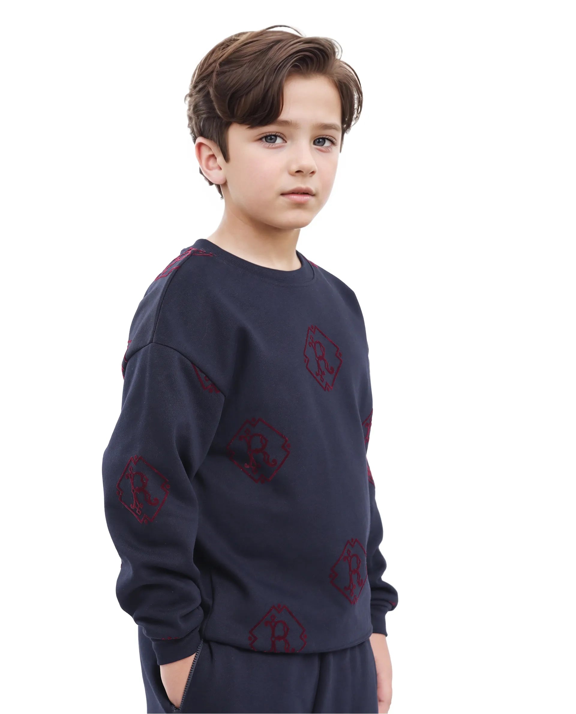 Rare Ones Kids Ronz Navy Cotton Poly Full Sleeve Flock Print Sweatshirt