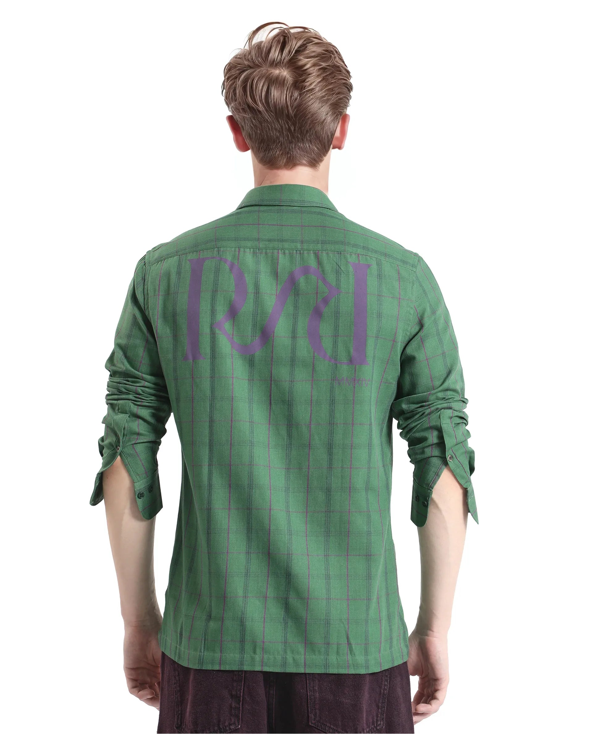 Rare Rabbit Men Roos Green Cotton Poly Fabric Full Sleeve Regular Collar Oversized Fit Checked Shirt