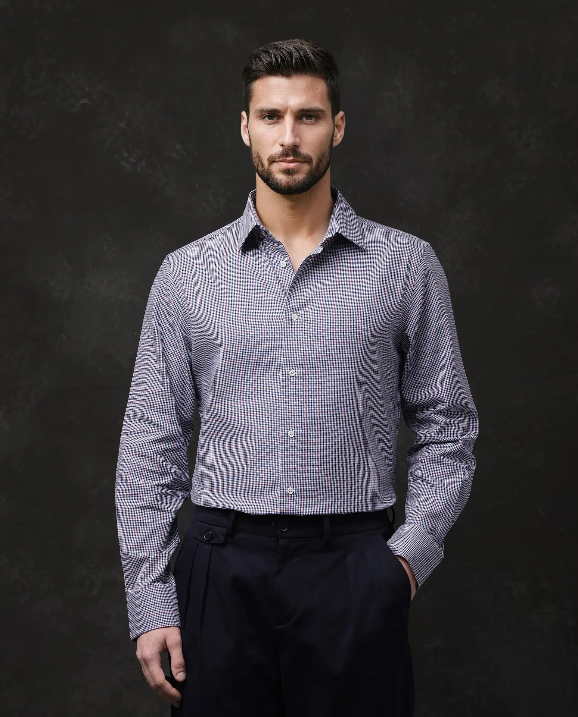 Rare Rabbit Men Root Blue Cotton Fabric Full Sleeves Collared Neck Button Closure Woven Design Shirt