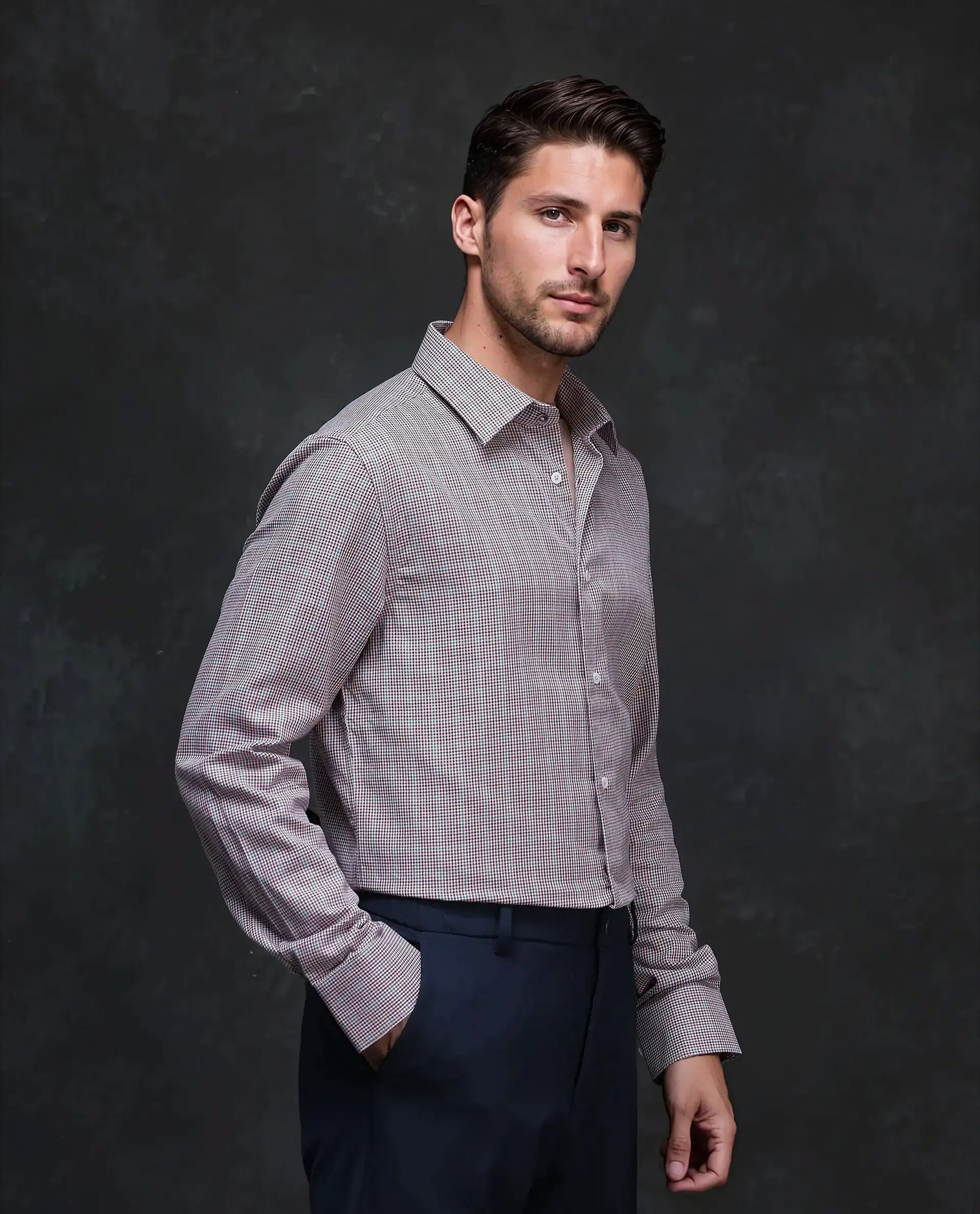 Rare Rabbit Men's Root Maroon Cotton Checked Print Regular Fit Full Sleeve Collared Shirt