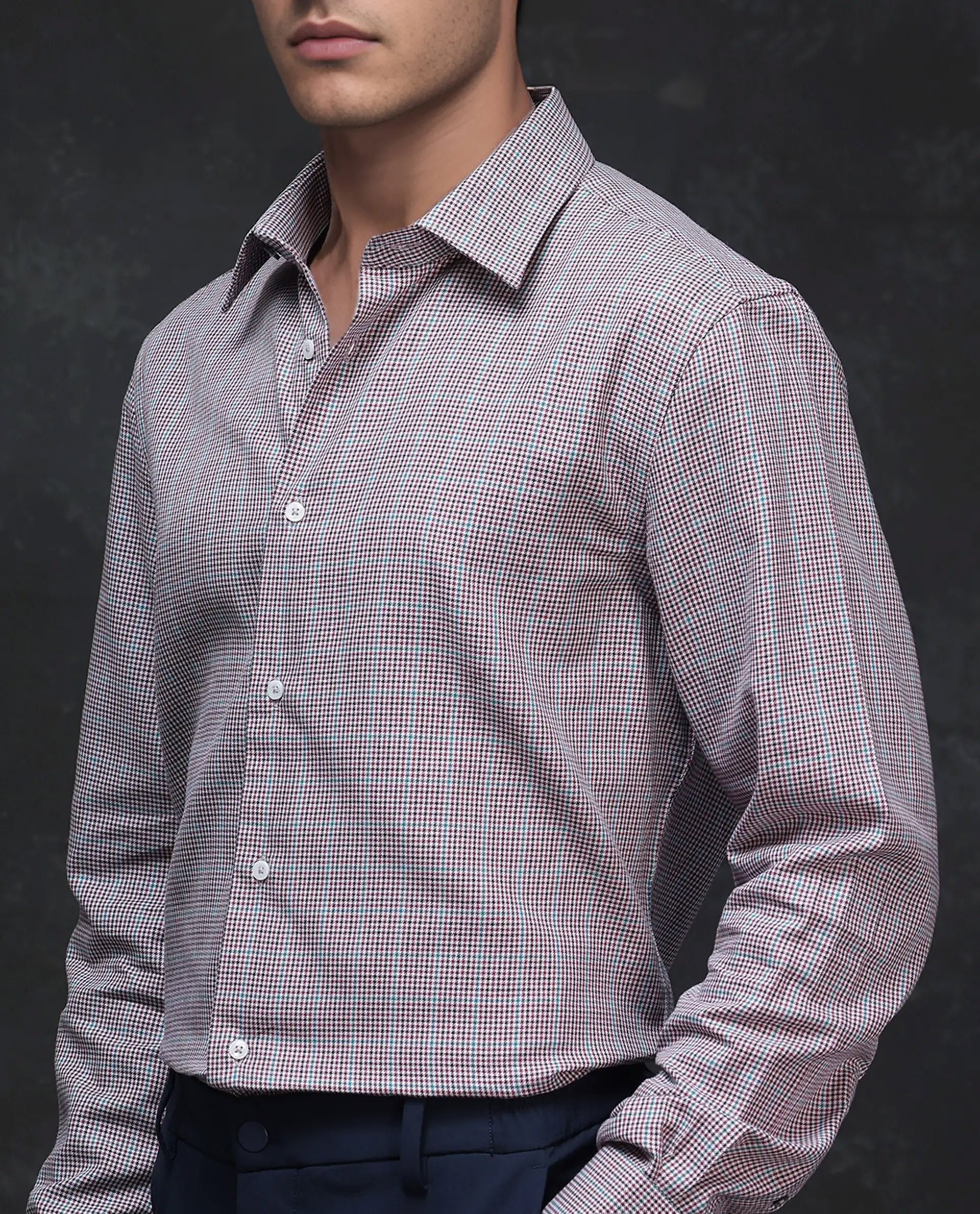 Rare Rabbit Men's Root Maroon Cotton Checked Print Regular Fit Full Sleeve Collared Shirt