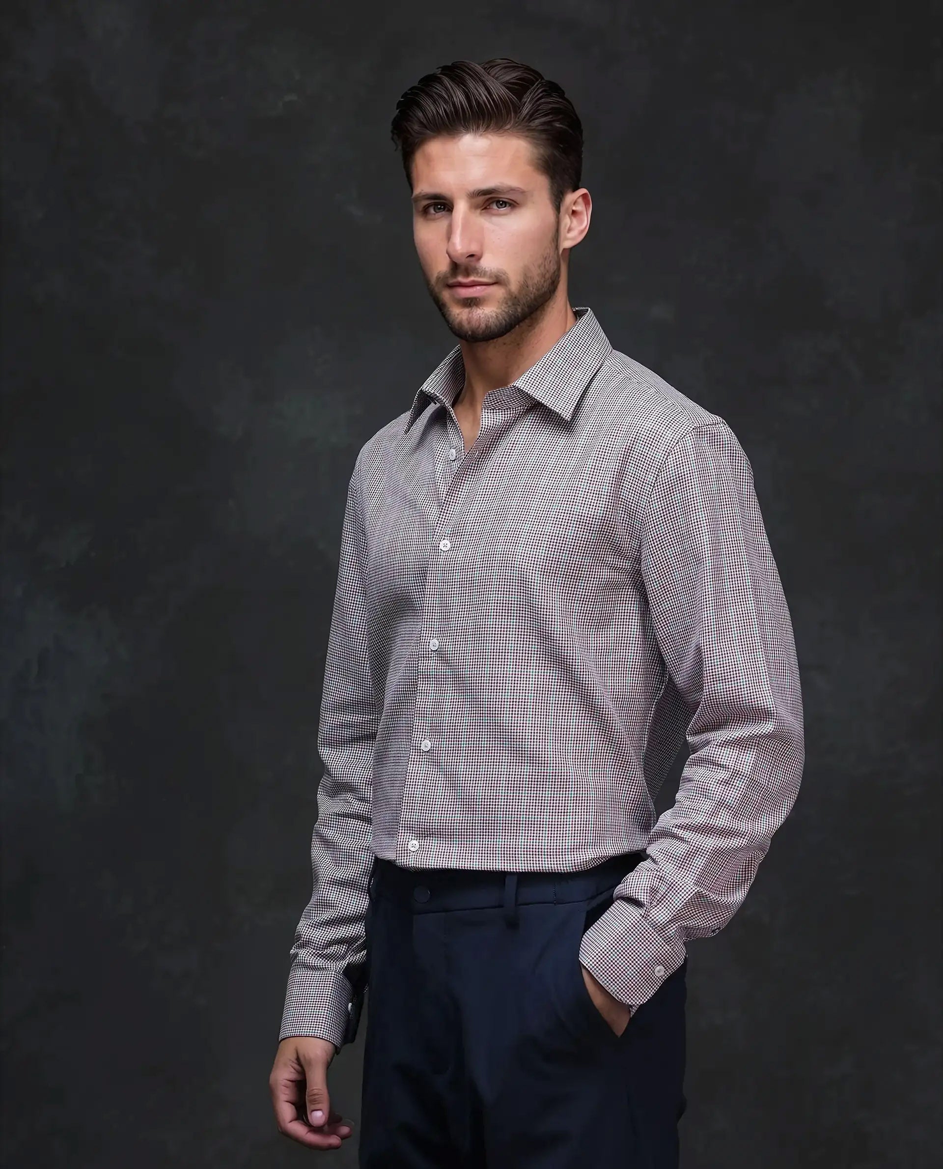 Rare Rabbit Men's Root Maroon Cotton Checked Print Regular Fit Full Sleeve Collared Shirt