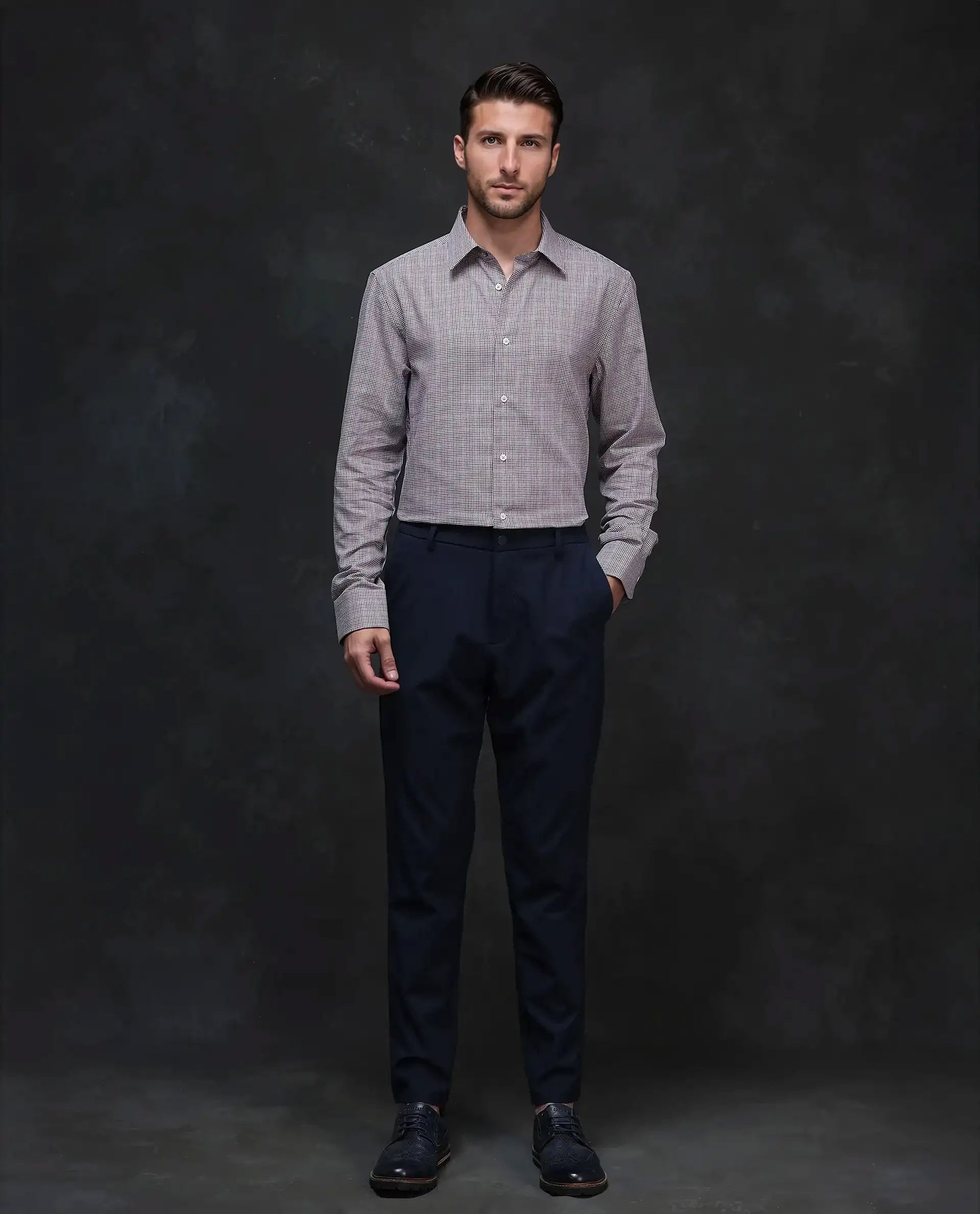 Rare Rabbit Men's Root Maroon Cotton Checked Print Regular Fit Full Sleeve Collared Shirt