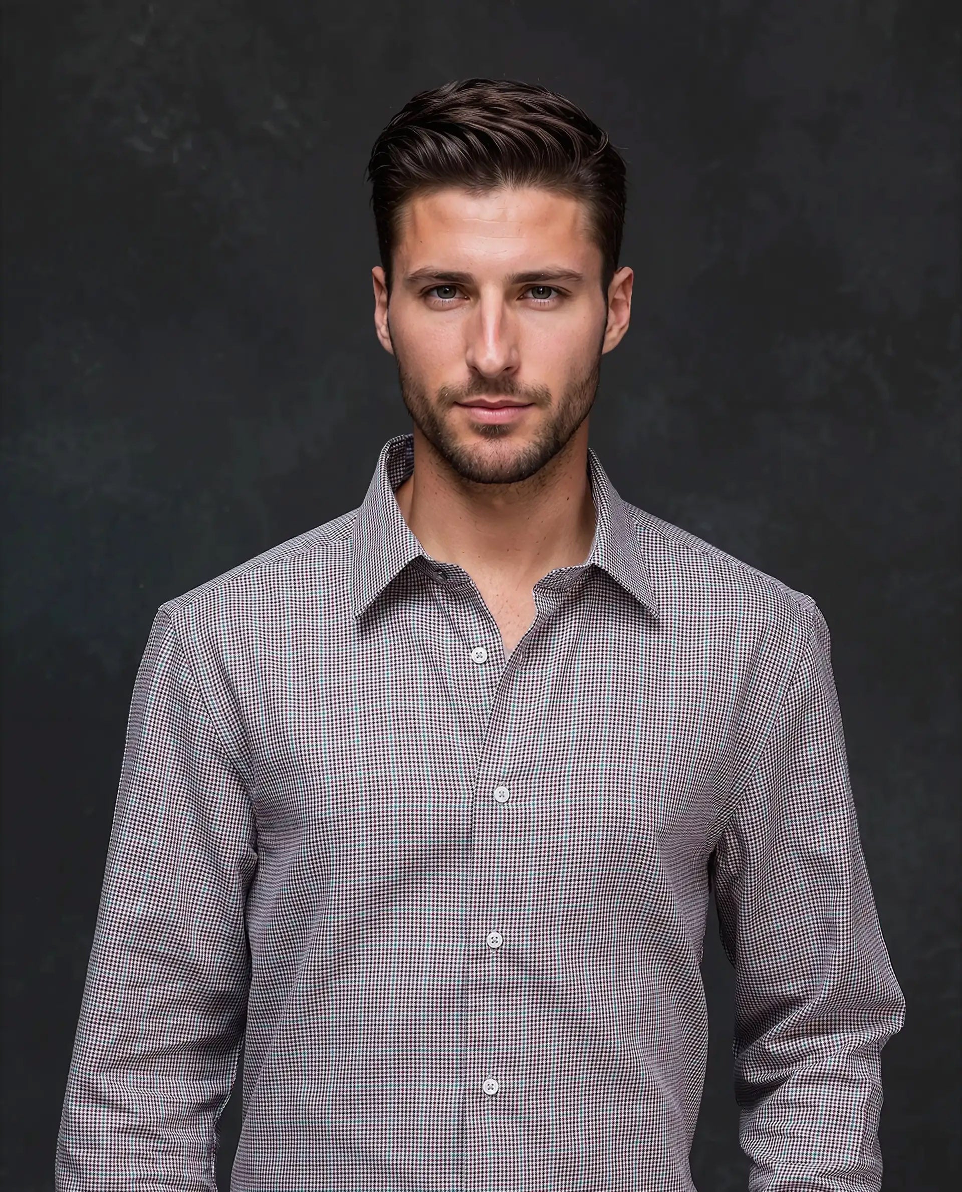 Rare Rabbit Men's Root Maroon Cotton Checked Print Regular Fit Full Sleeve Collared Shirt