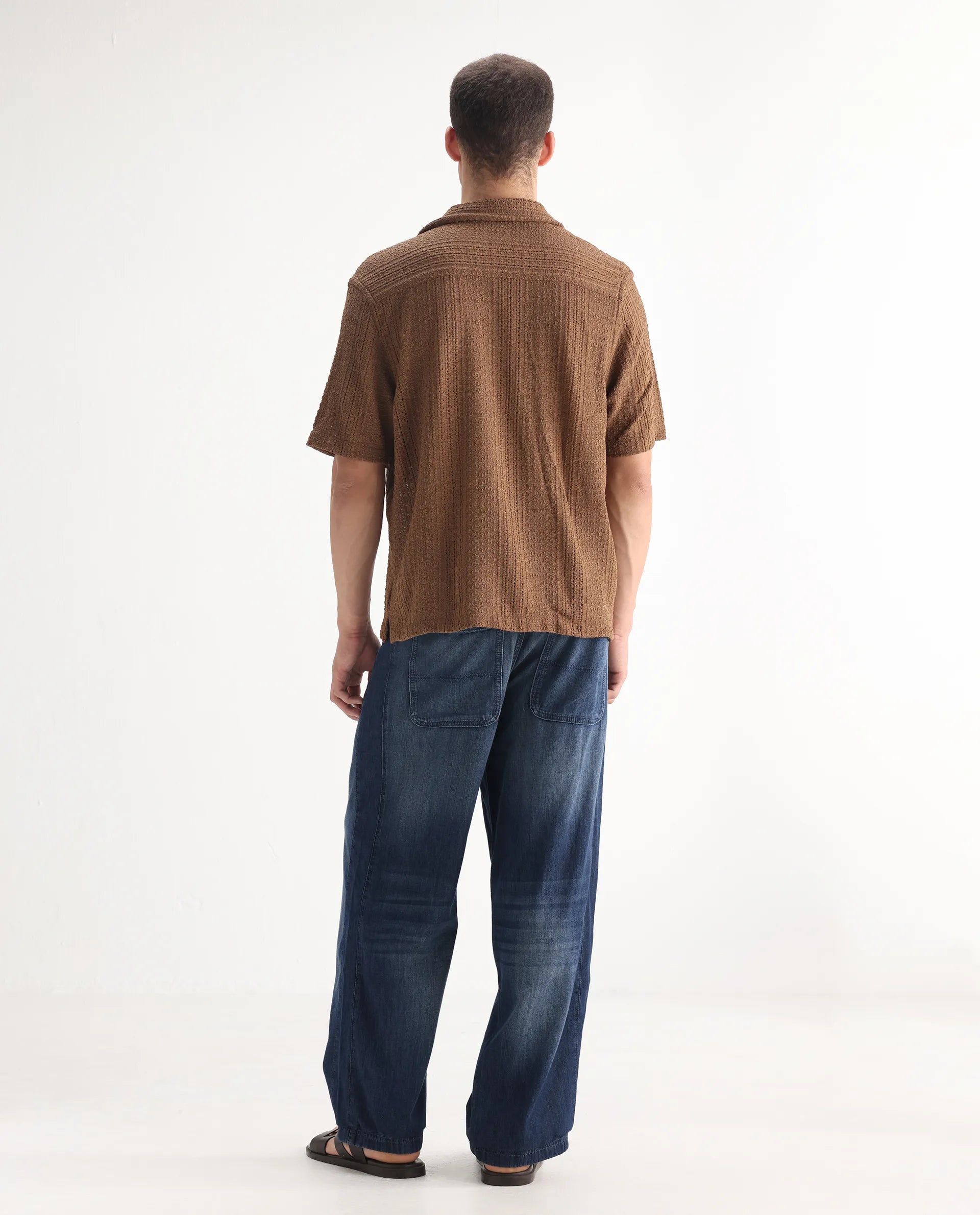 Rare Rabbit Men's Rory Light Blue Cotton Plain Baggy Fit Jeans