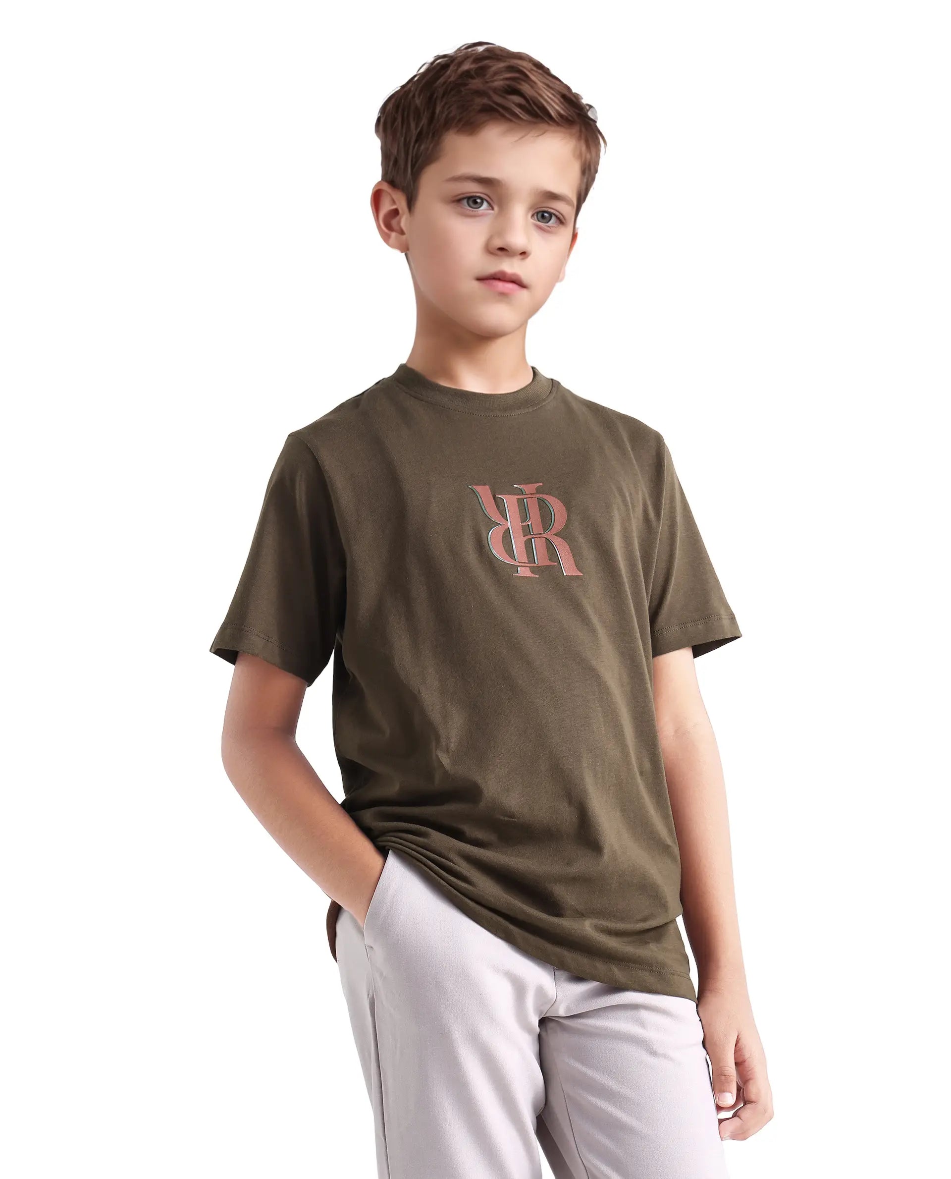 Rare Ones Kids Rosco-K Brown Cotton Jelly Print Regular Fit T-Shirt