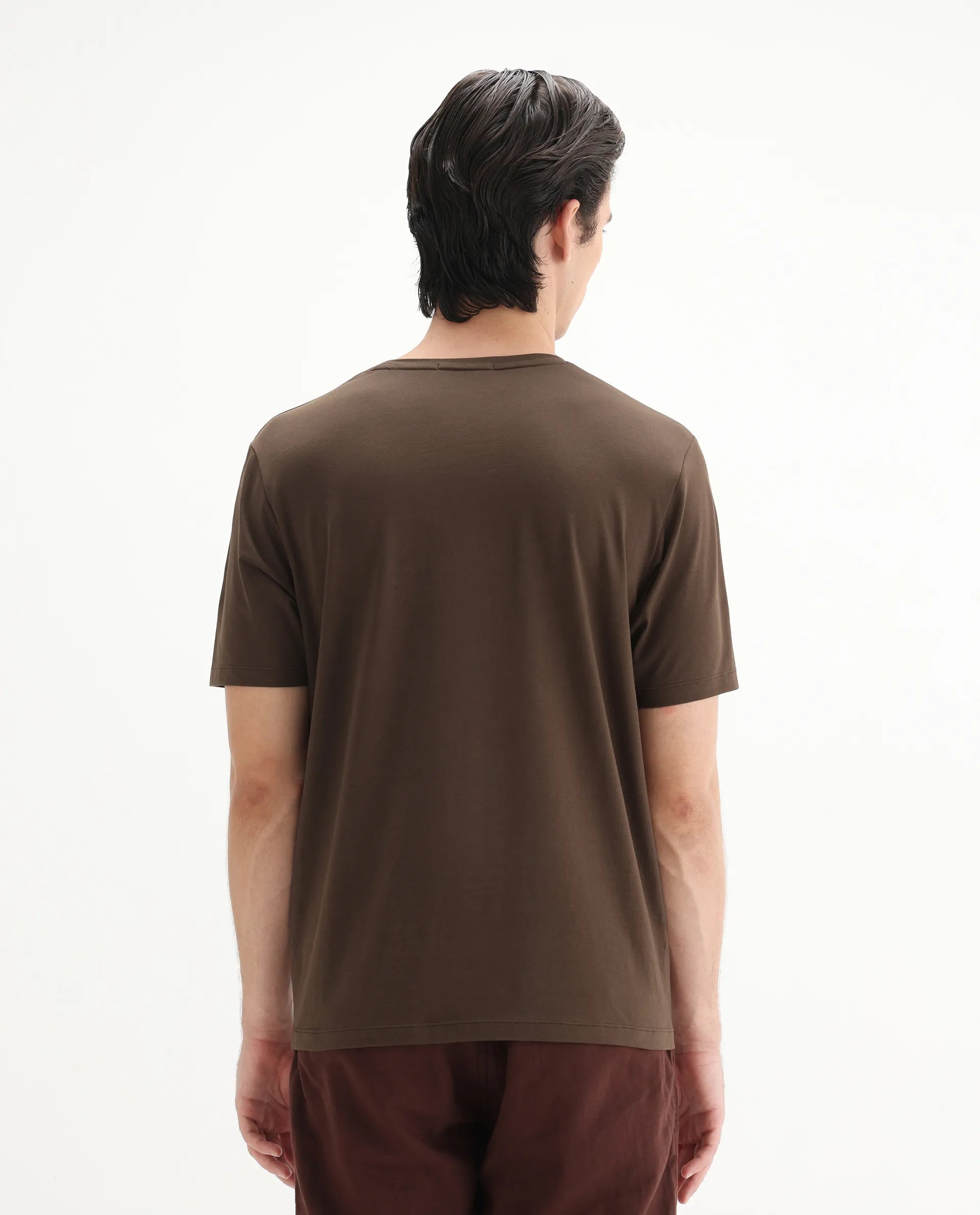 Rare Rabbit Men's Rosco Brown Cotton Blend Graphic Print Regular Fit Half Sleeve Crew Neck T-Shirt