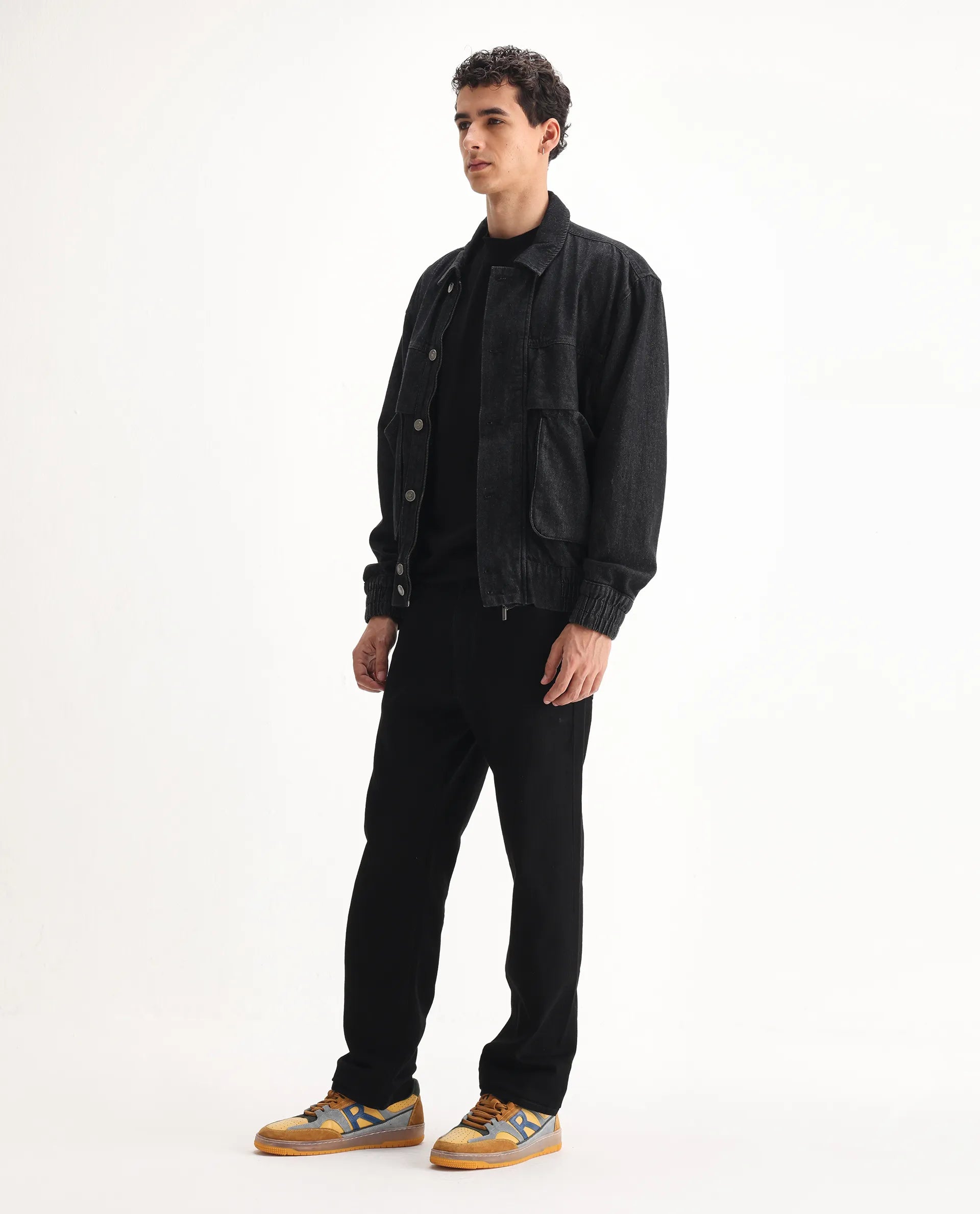 Rare Rabbit Men's Rosic Black Cotton Plain Morris Regular Fit Jeans