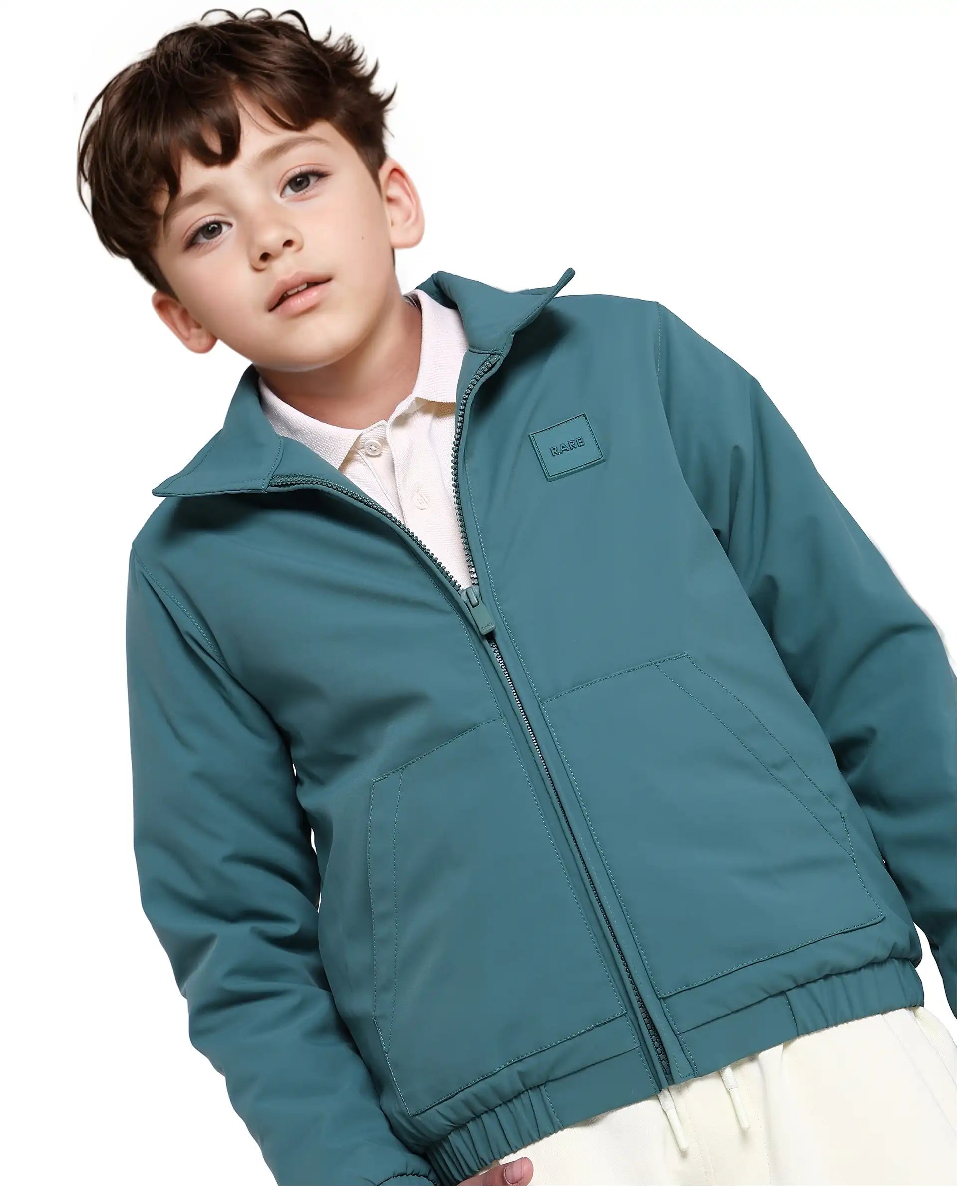 Rare Ones Kids Roston Green Polyester Full Sleeve Solid Jacket