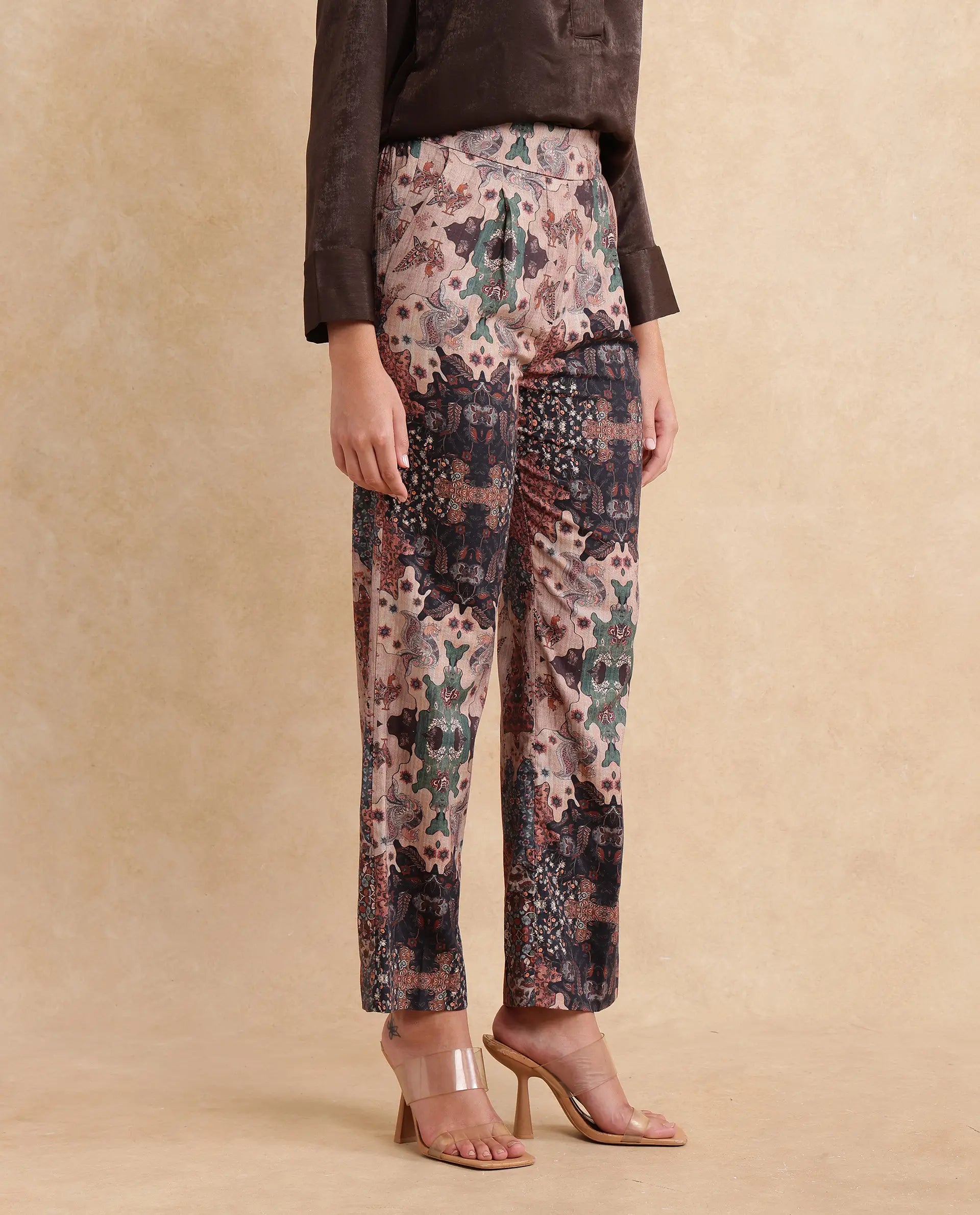 Rareism Women Rotika-B Dark Multi Trouser