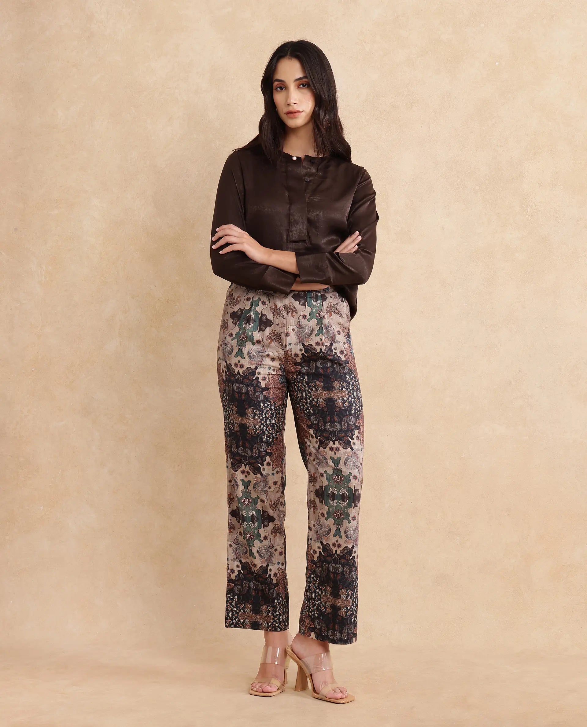Rareism Women Rotika-B Dark Multi Trouser