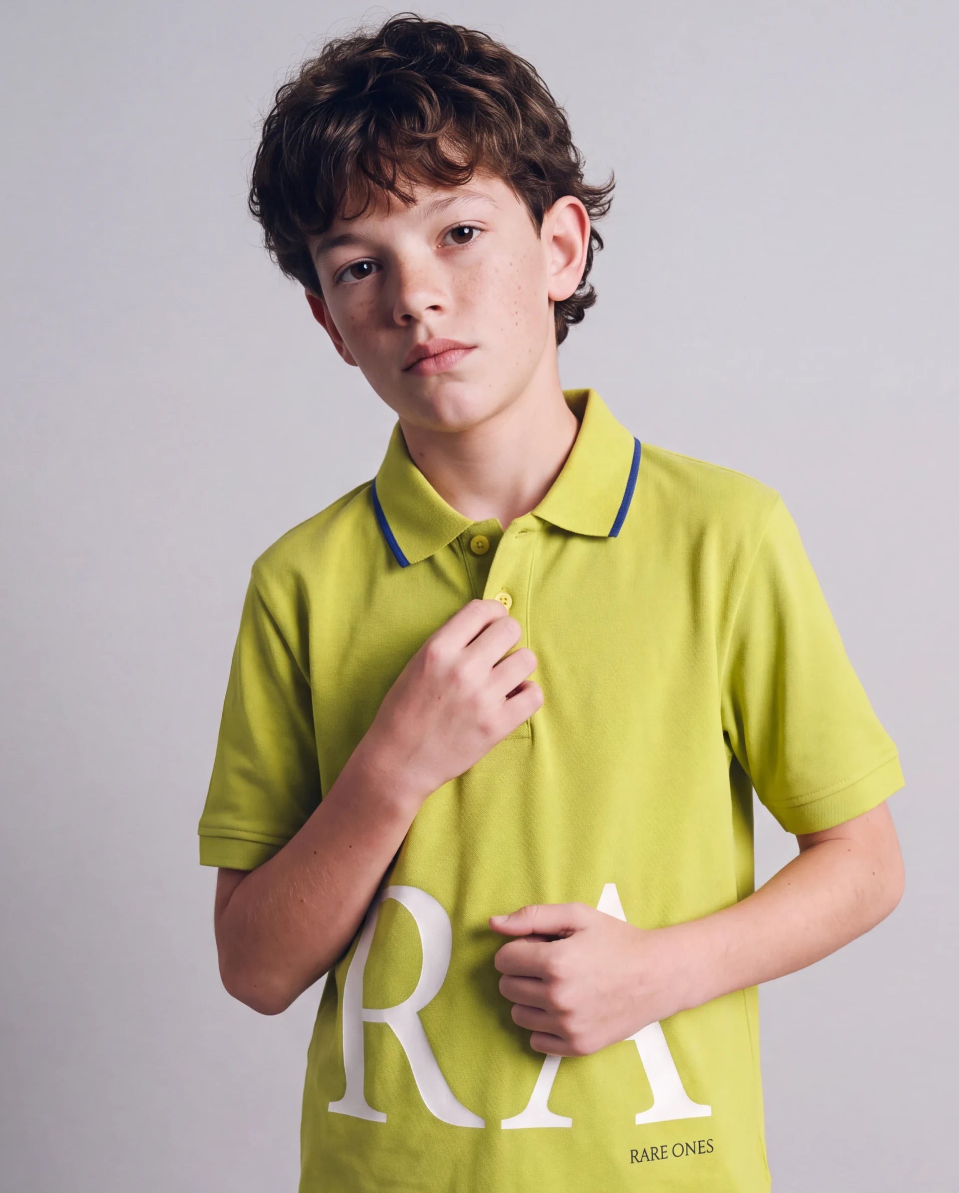 Rare Ones Kids Rovon Fluorescent Yellow Cotton Blend Fabric Button Closure Regular Fit Graphic Print Polo