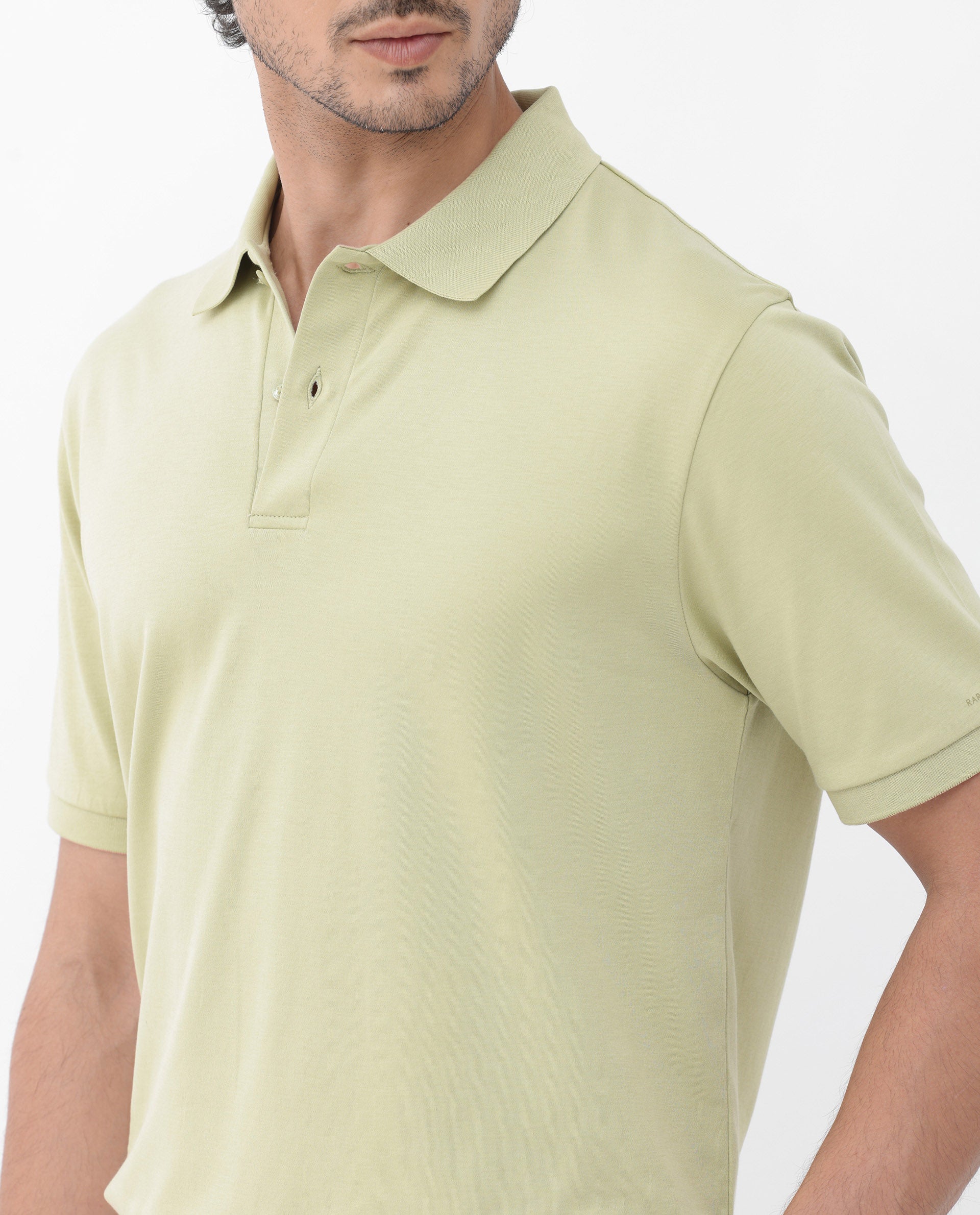 Rare Rabbit Mens Row Dusky Green Short Sleeve Regular Fit Solid Polo T-Shirt