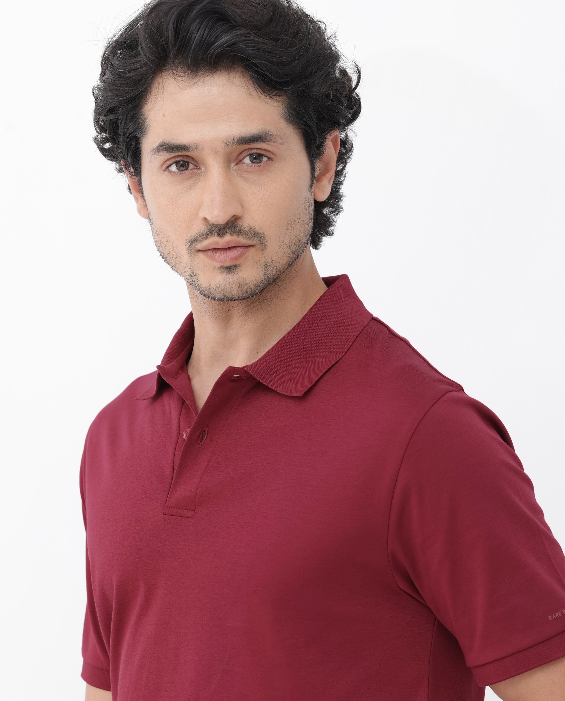 Rare Rabbit Mens Row Red Short Sleeve Regular Fit Solid Polo T-Shirt