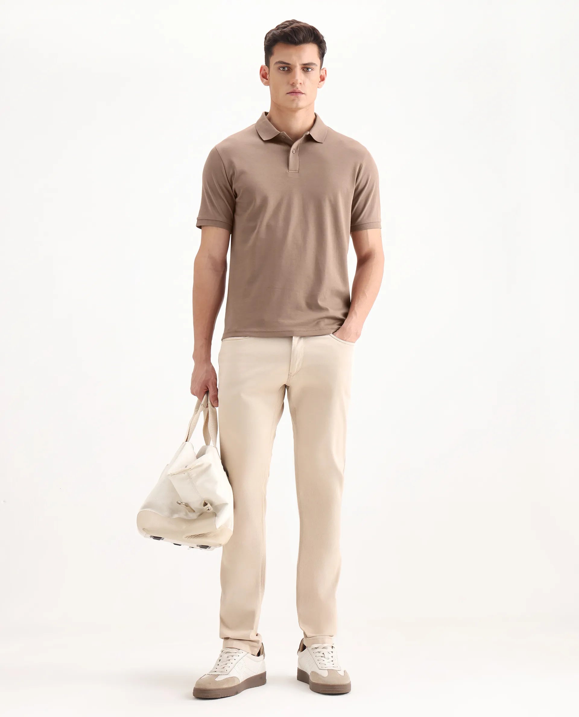 Rare Rabbit Men's Row Dusky Brown Cotton Plain Regular Fit Half Sleeve Polo