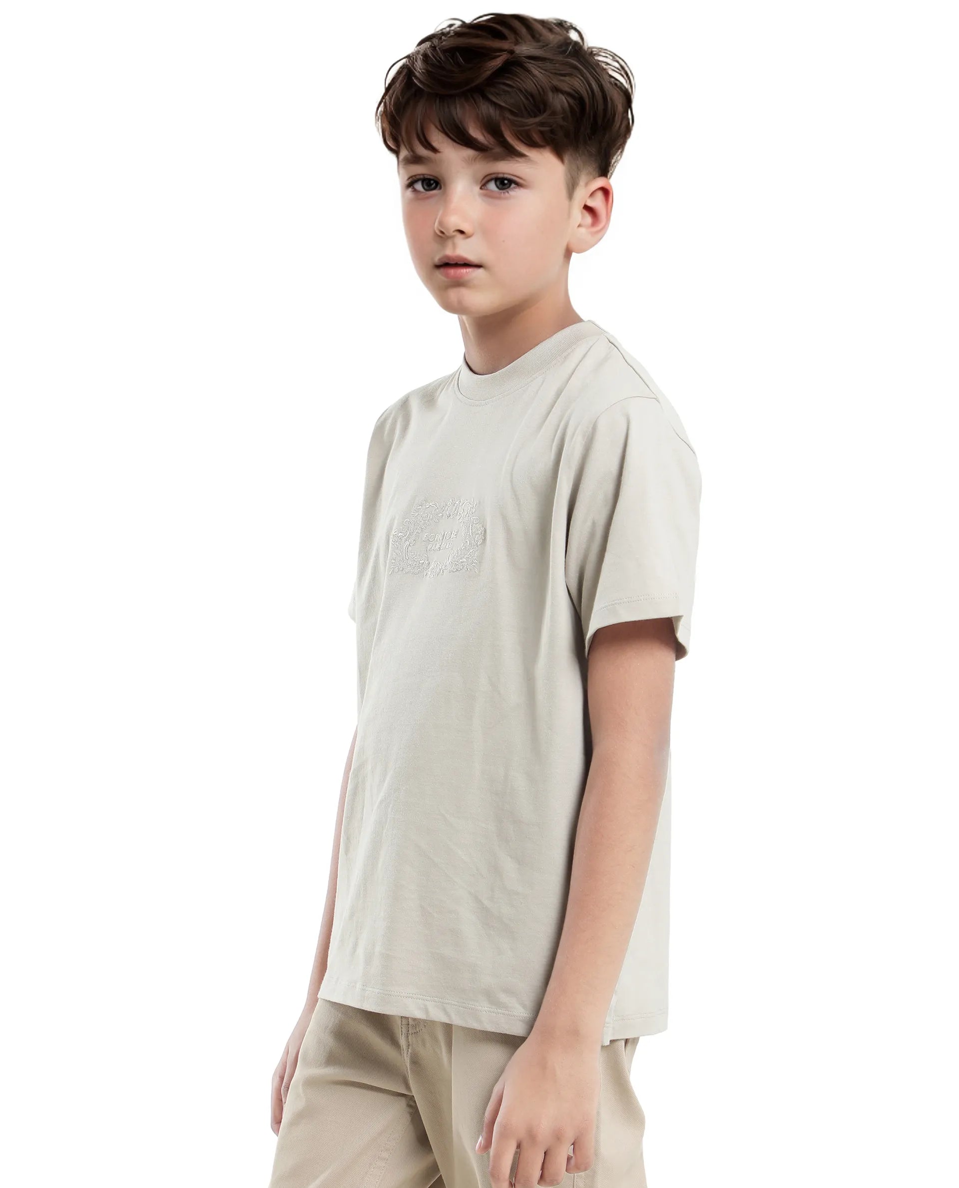 Rare Ones Kids Roxie Light Grey Cotton Half Sleeve Embroidered Slip-On Closure Regular Fit T-Shirt