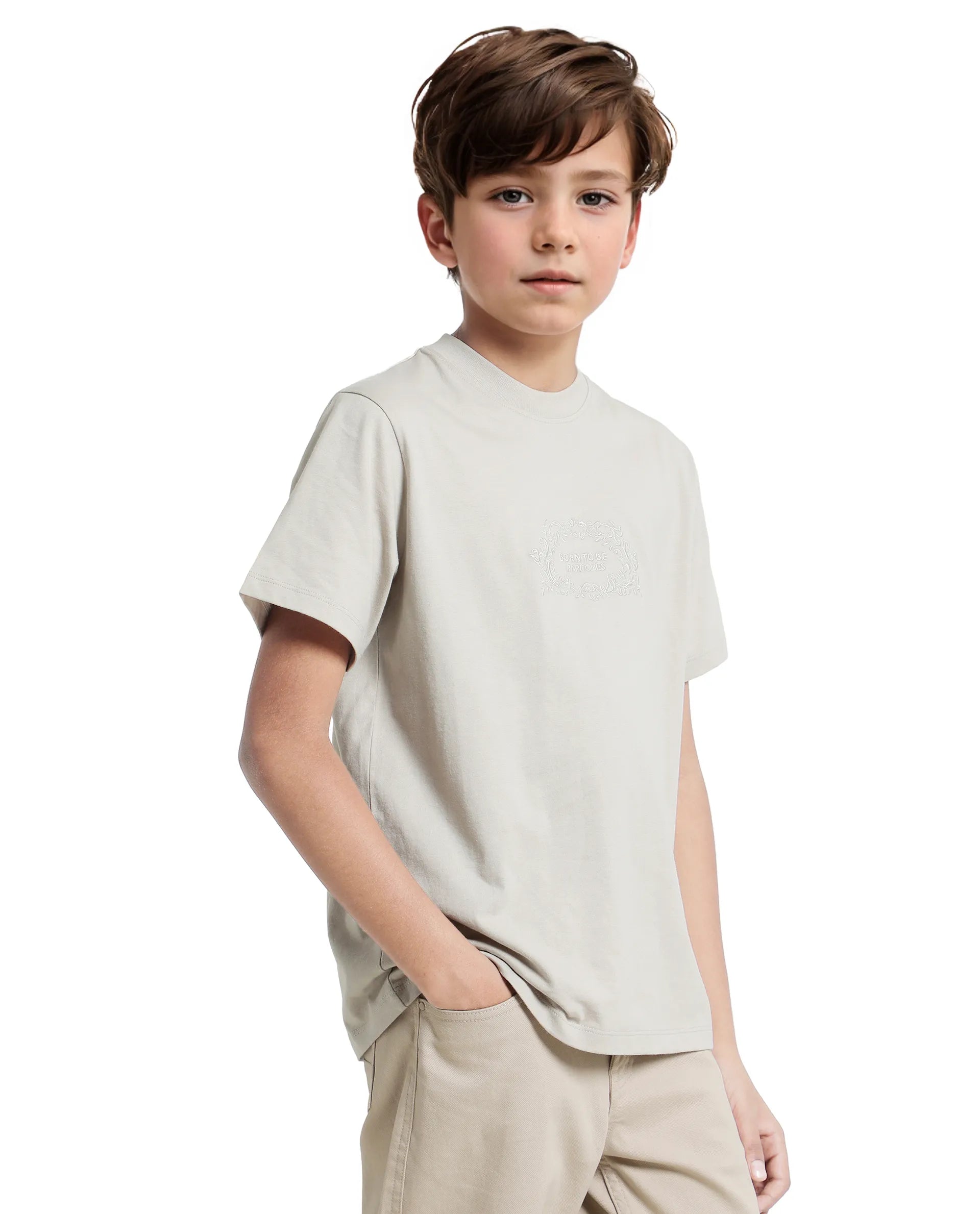 Rare Ones Kids Roxie Light Grey Cotton Half Sleeve Embroidered Slip-On Closure Regular Fit T-Shirt