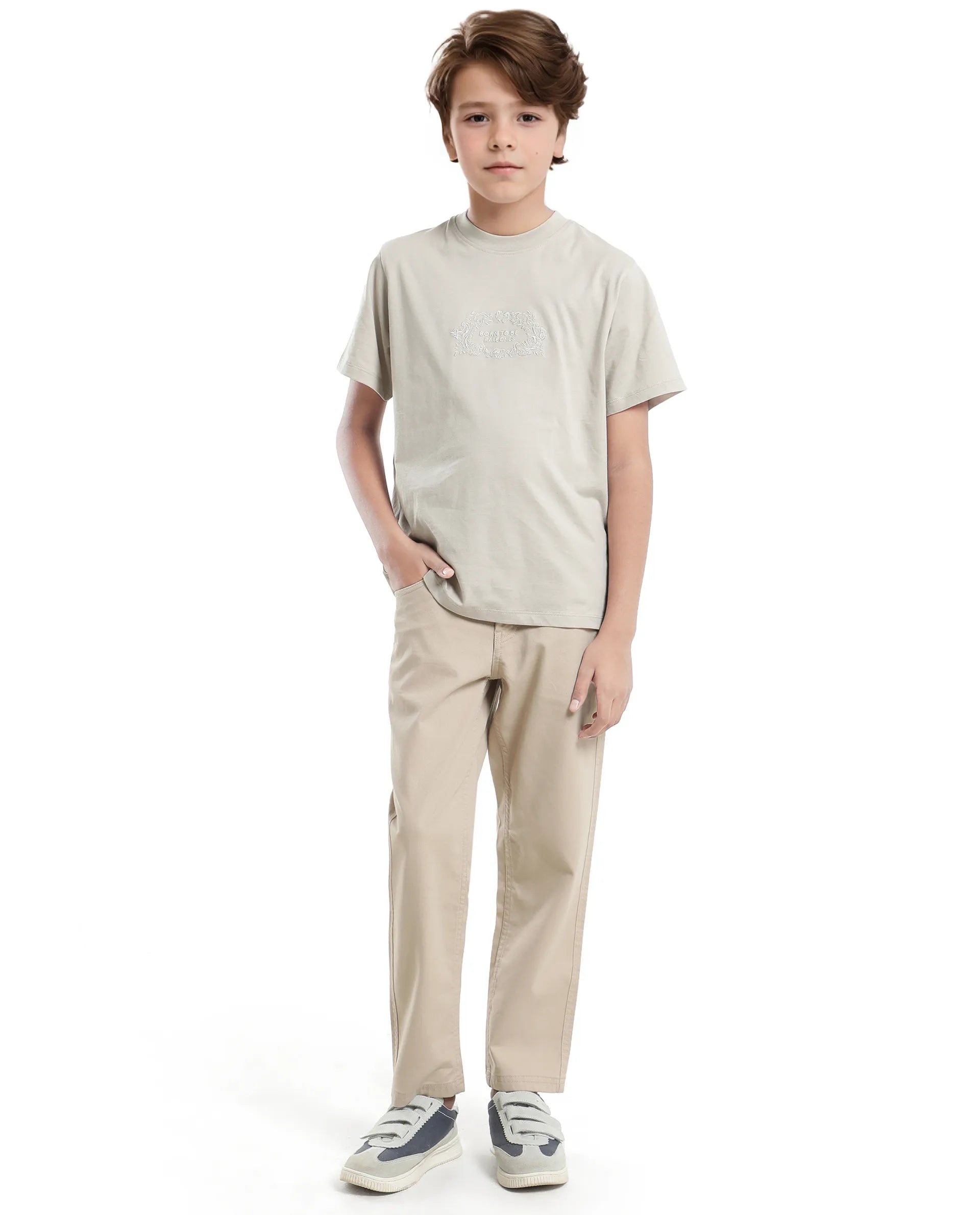 Rare Ones Kids Roxie Light Grey Cotton Half Sleeve Embroidered Slip-On Closure Regular Fit T-Shirt