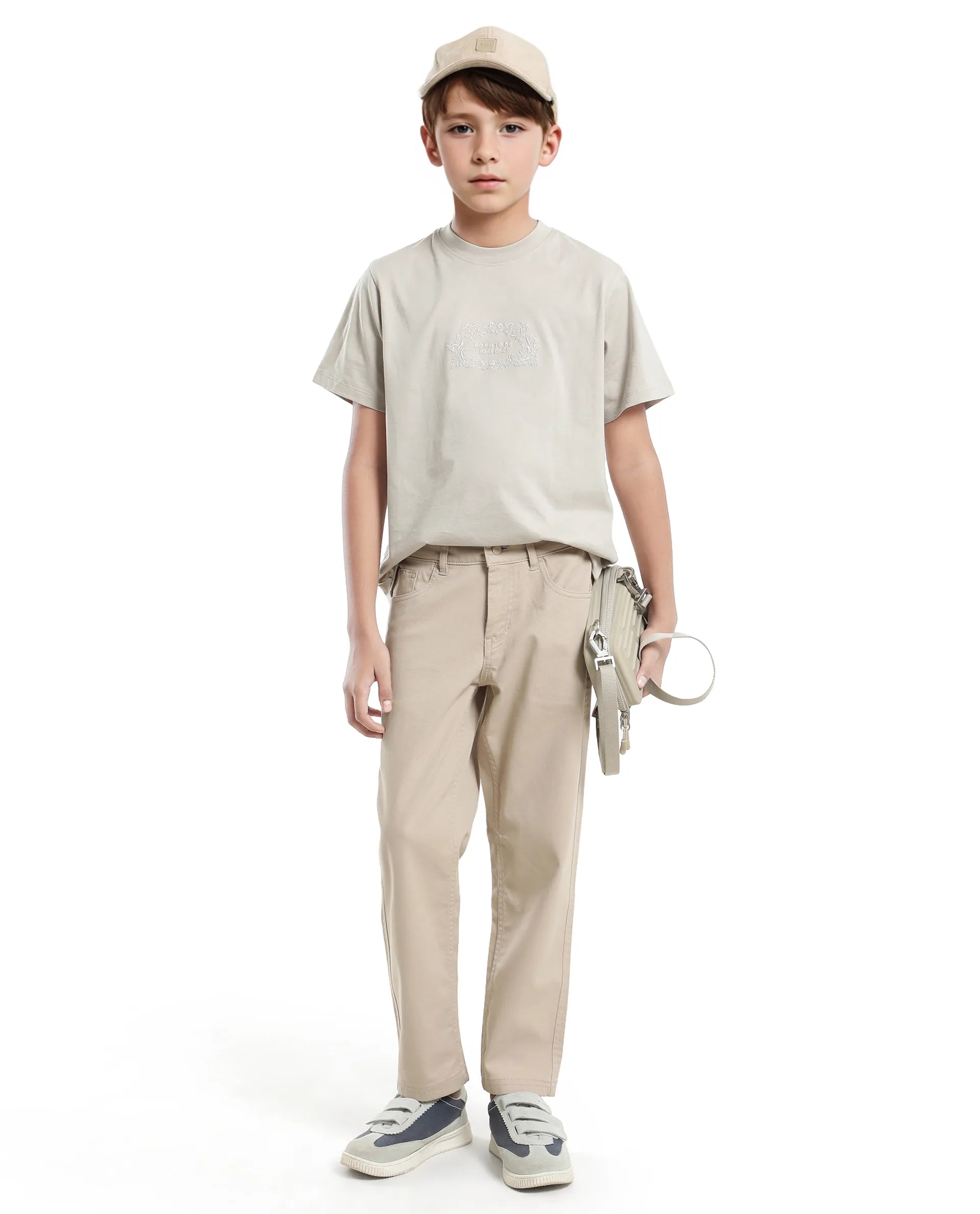 Rare Ones Kids Roxie Light Grey Cotton Half Sleeve Embroidered Slip-On Closure Regular Fit T-Shirt