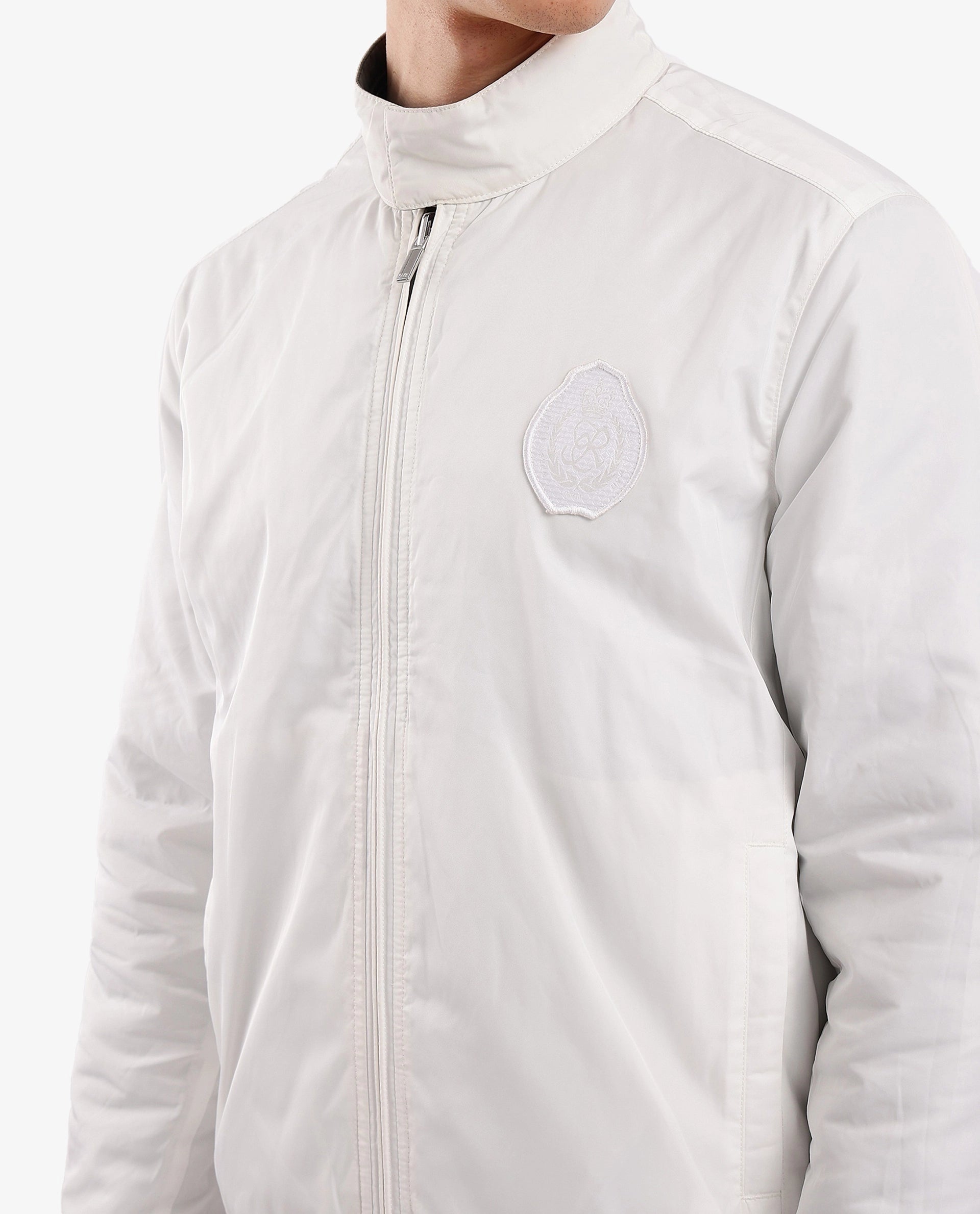 Rare Rabbit Men Royban-2 Green Polyester Fabric Full Sleeve High Neck Zipper Closure Plain Reversible Jacket