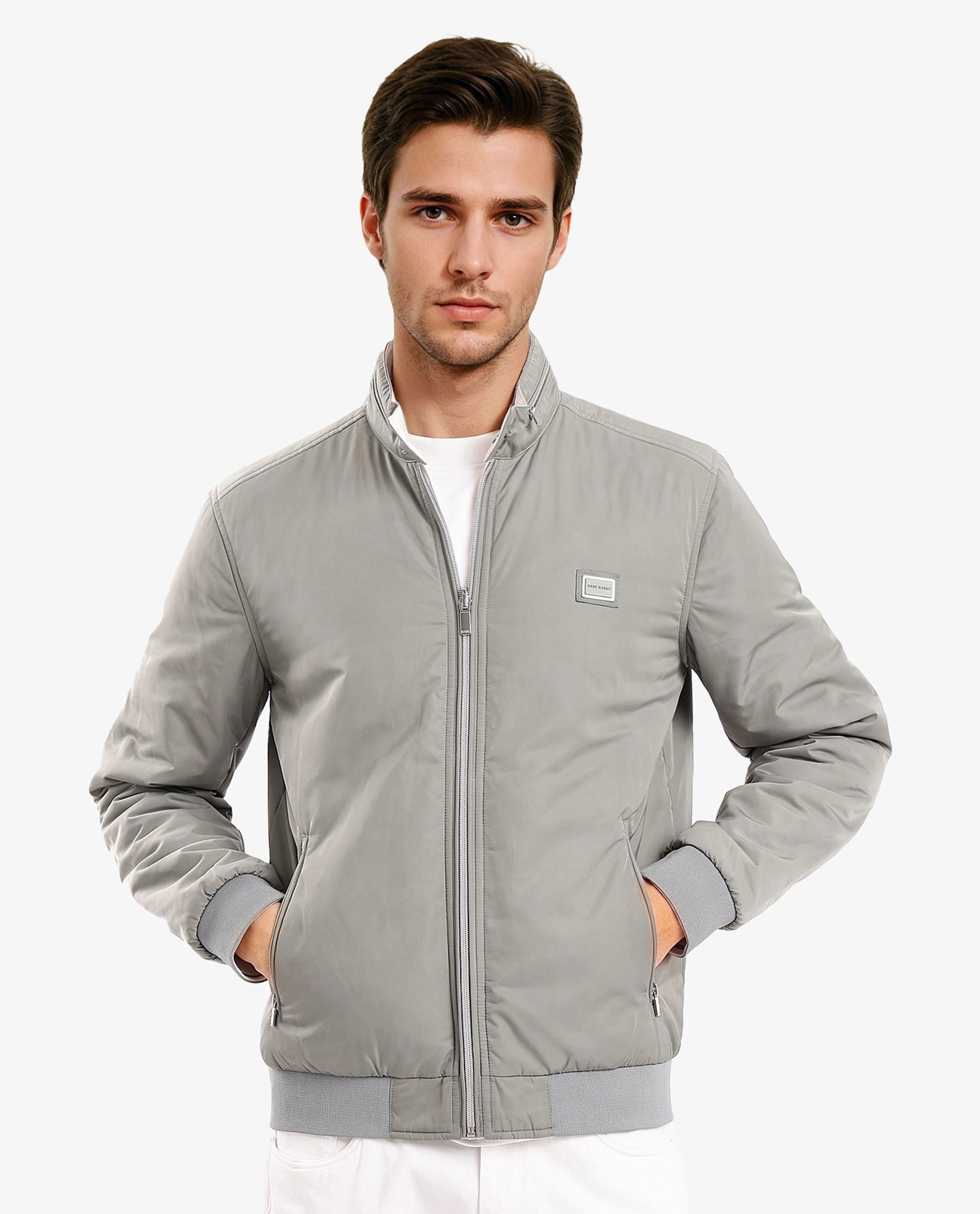 Rare Rabbit Men Royban-2 Green Polyester Fabric Full Sleeve High Neck Zipper Closure Plain Reversible Jacket