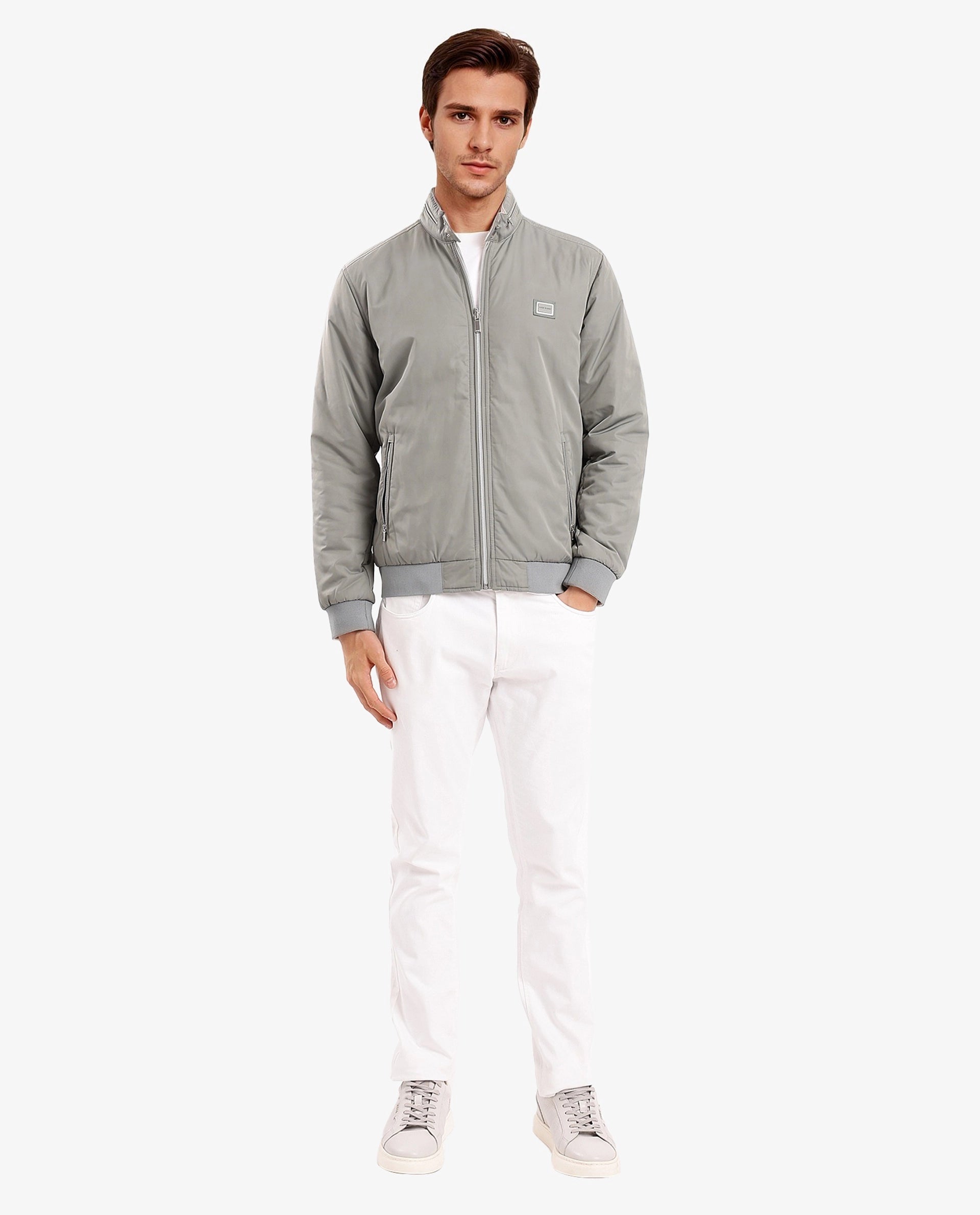 Rare Rabbit Men Royban-2 Green Polyester Fabric Full Sleeve High Neck Zipper Closure Plain Reversible Jacket