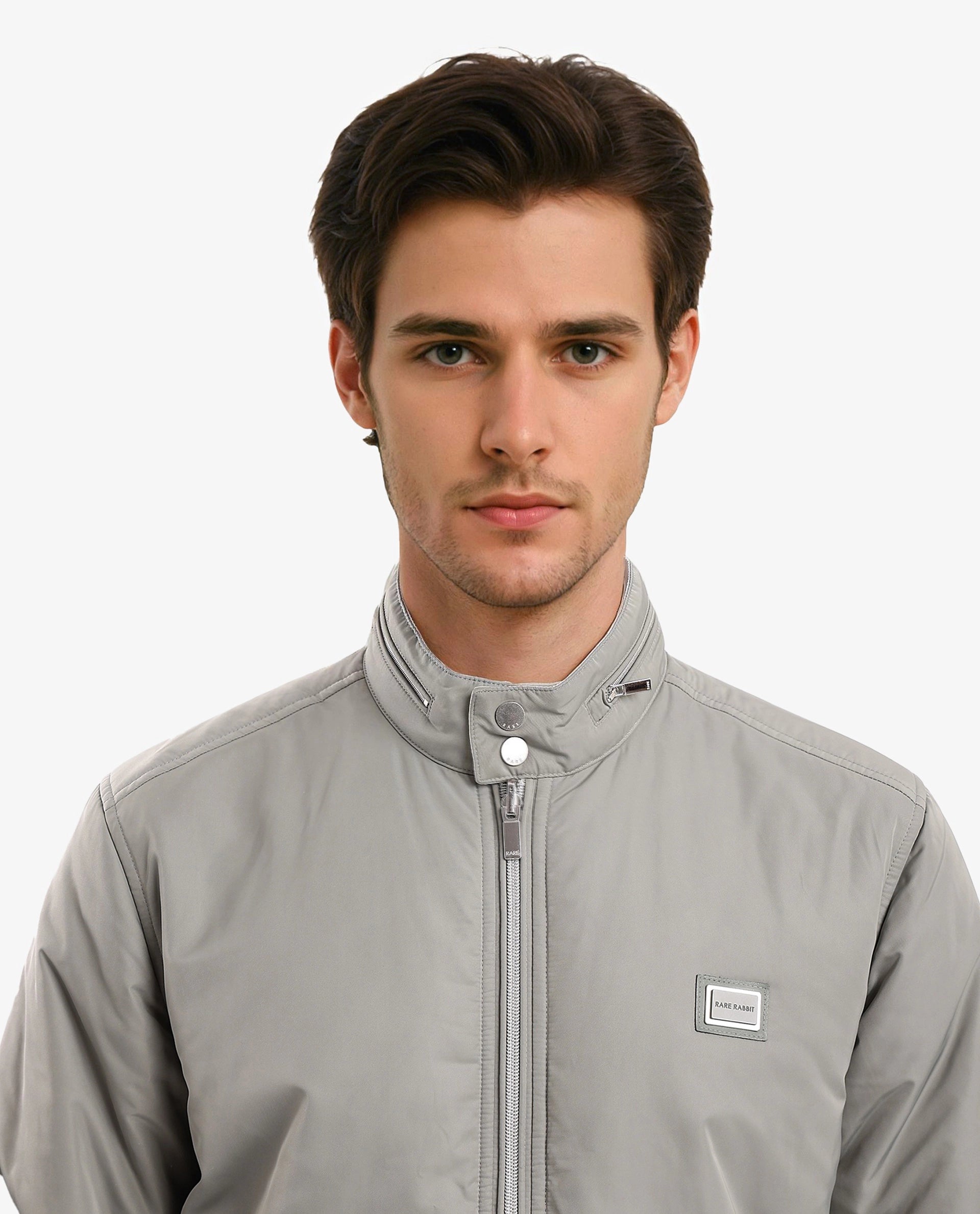 Rare Rabbit Men Royban-2 Green Polyester Fabric Full Sleeve High Neck Zipper Closure Plain Reversible Jacket