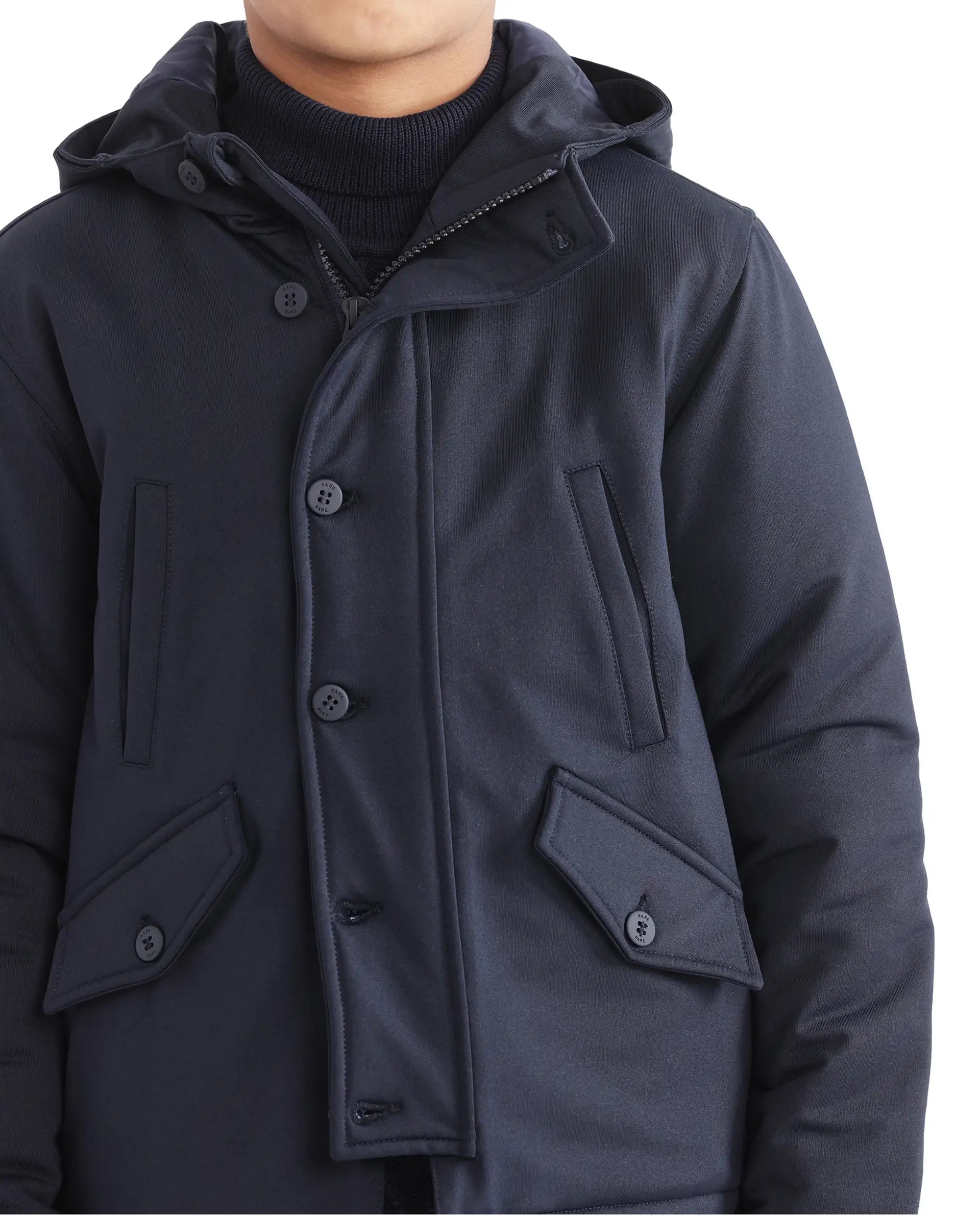 Rare Ones Kids Royce Navy Full Sleeve Cotton Zipper Regular Fit Solid Jacket