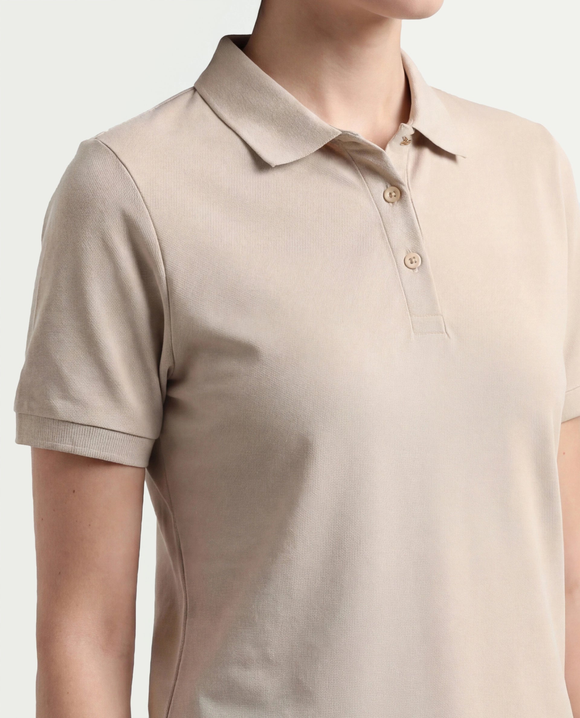 Rareism Women's Basic Rr-Corp-Elane Beige Cotton CollaredRegular Plain Polo