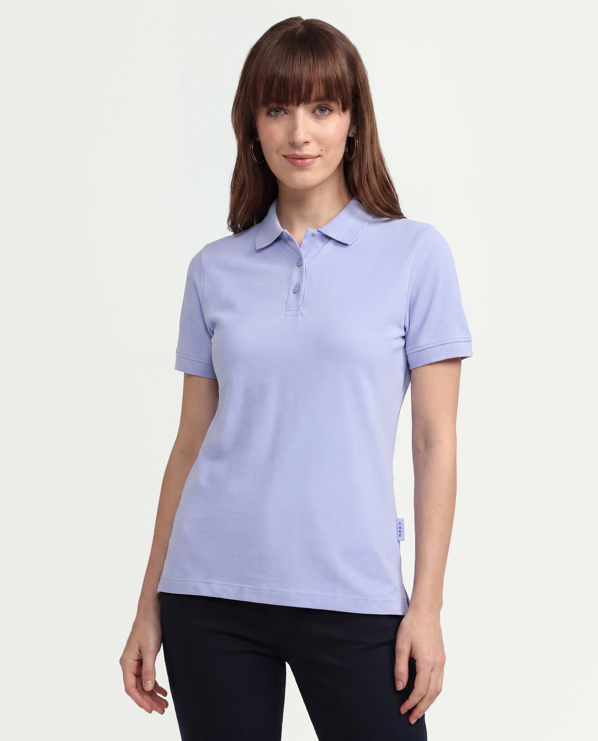 Rareism Women's Basic Rr-Corp-Elane Light Blue Cotton CollaredRegular Plain Polo