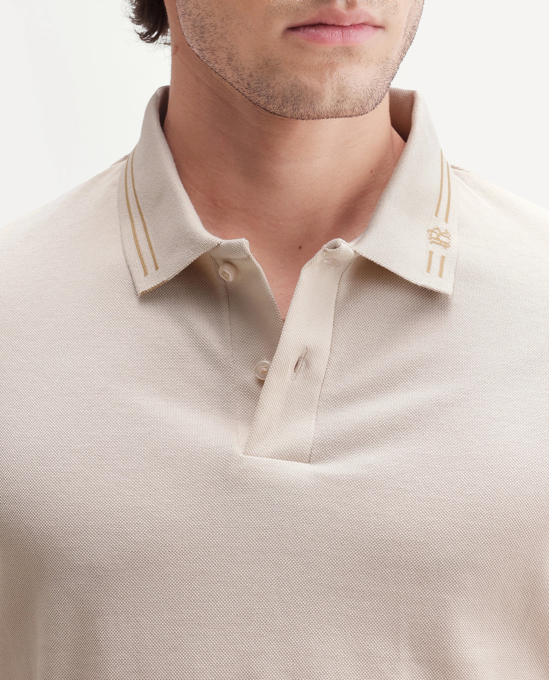 Rare Rabbit Men's Basic Rr-Corp-Gold Beige Cotton Spread Collar Regular Plain Polo