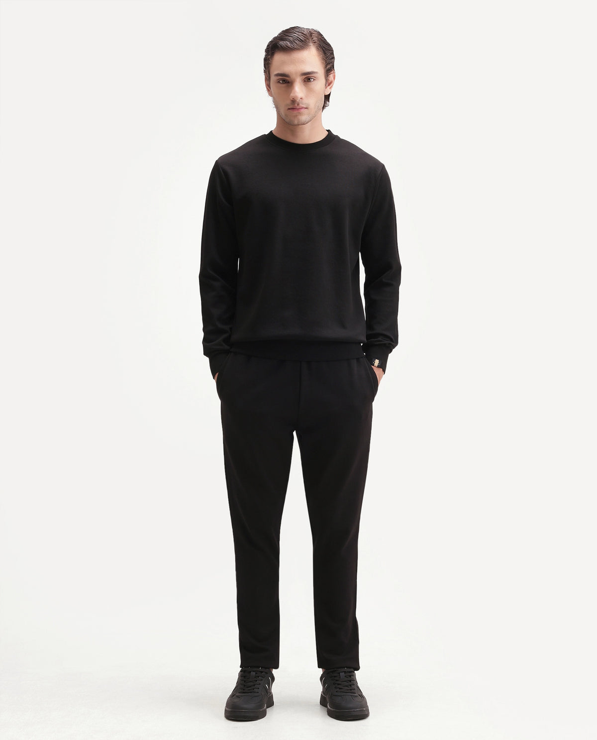 Rare Rabbit Men's Basic Rr-Corp-Harry-S Black Cotton Blend Crew Neck Regular Plain Sweatshirt