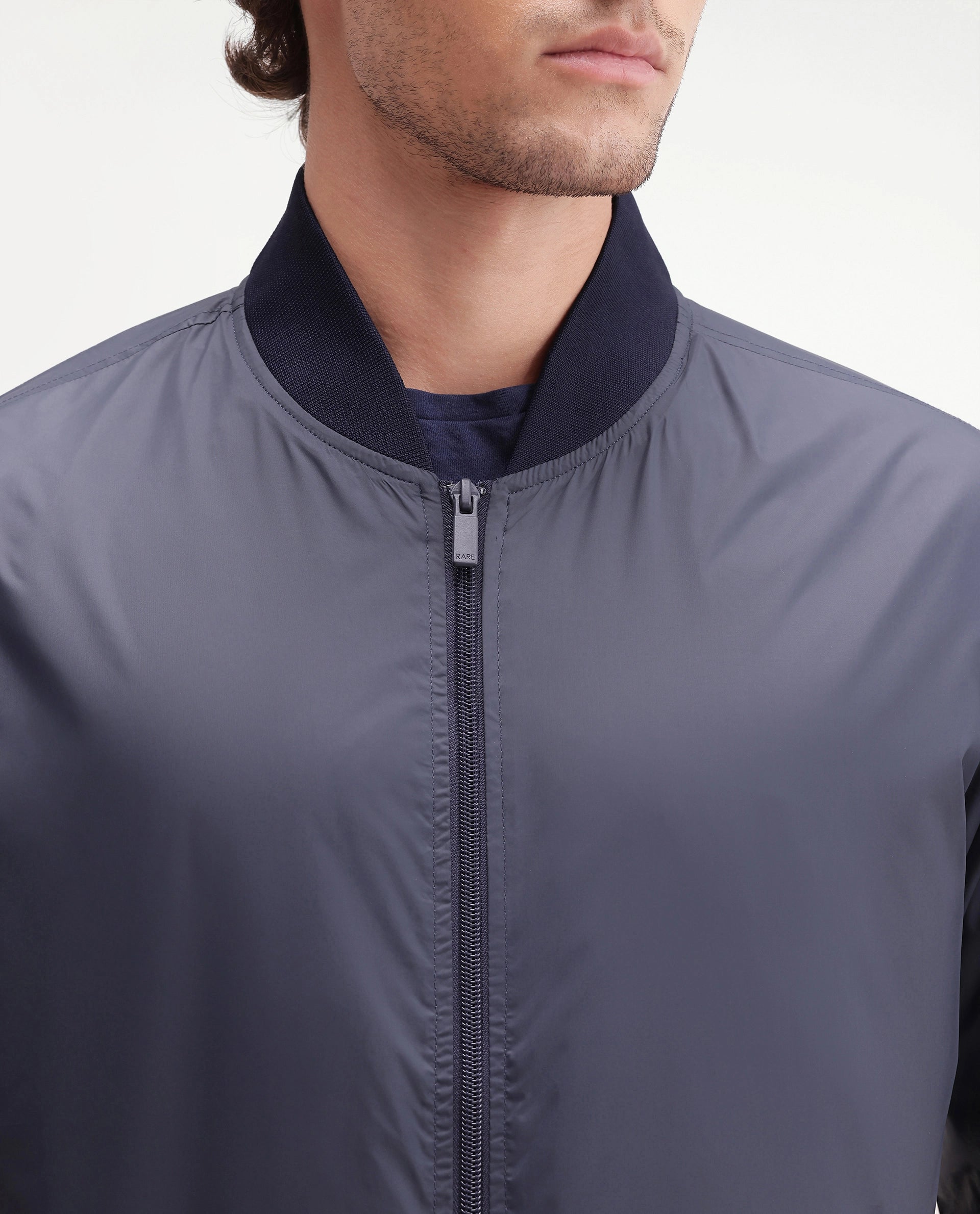 Rare Rabbit Men's Basic Corp Jack Navy Polyester Regular Plain Jacket
