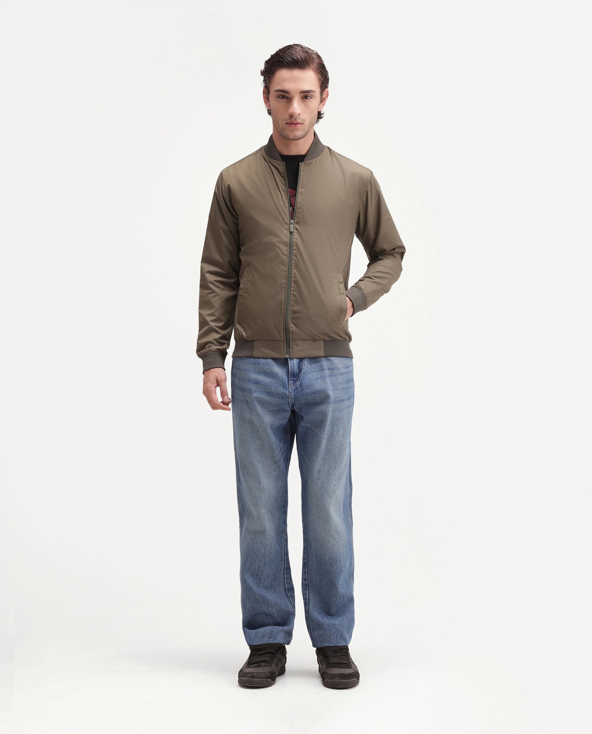 Rare Rabbit Men's Basic Corp Jack Olive Polyester Regular Plain Jacket