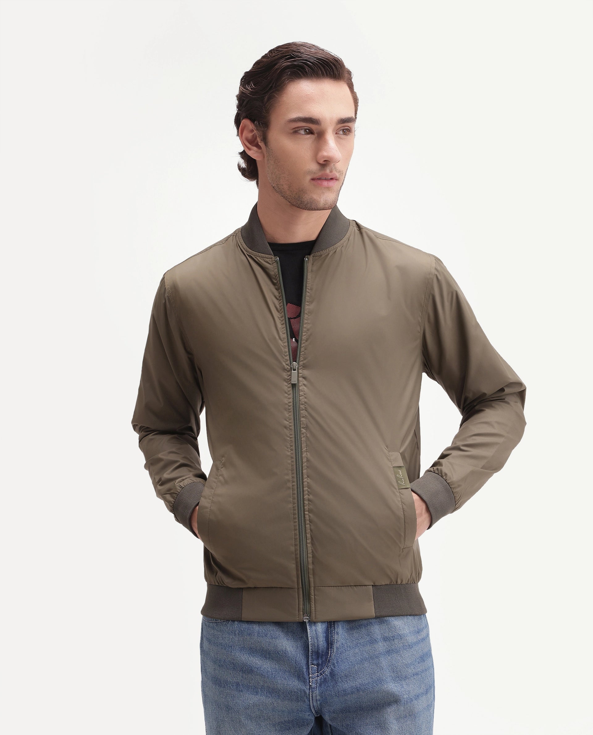 Rare Rabbit Men's Basic Corp Jack Olive Polyester Regular Plain Jacket