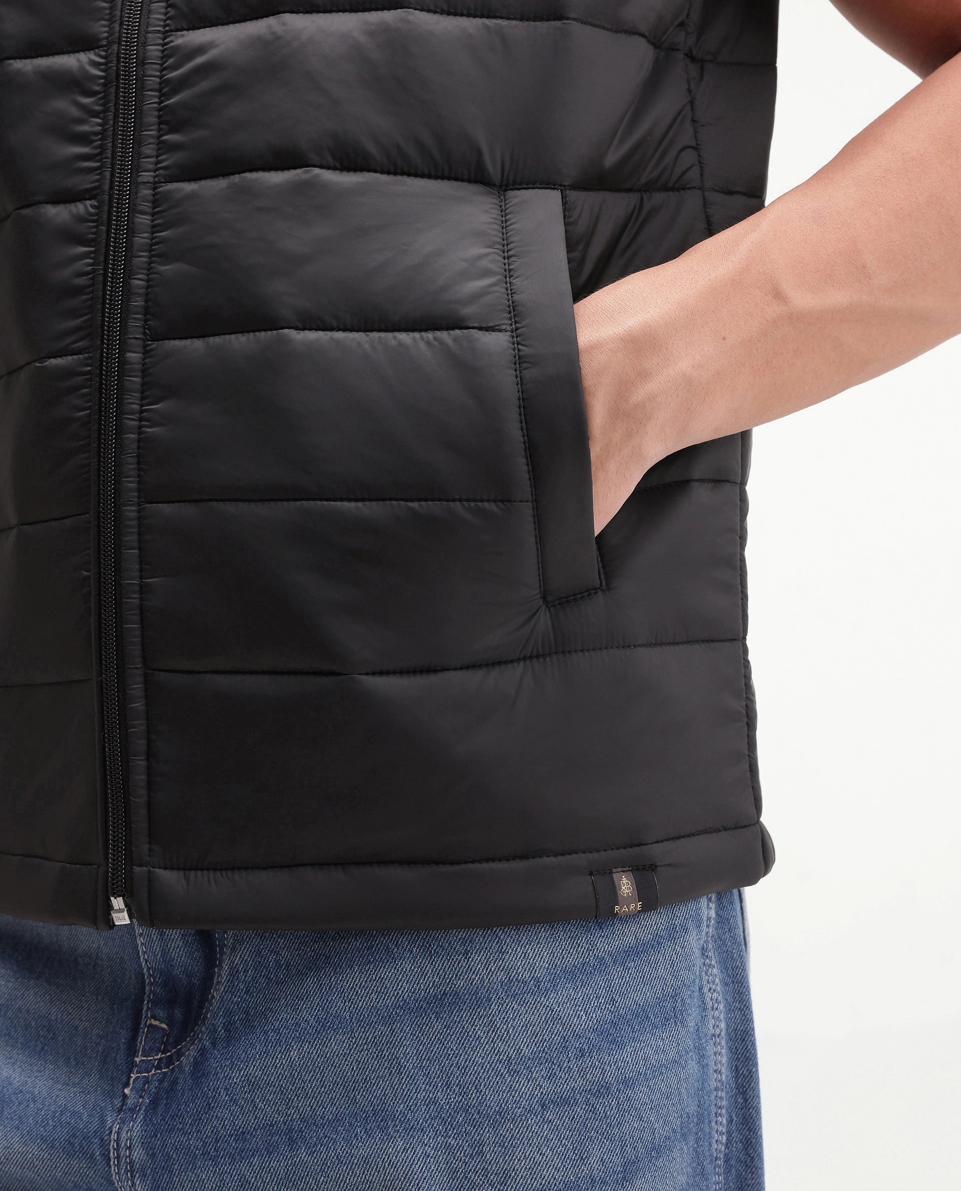 Rare Rabbit Men's Basic Corp Statement Sleeveless Jacket Black Cotton Regular Plain Jacket