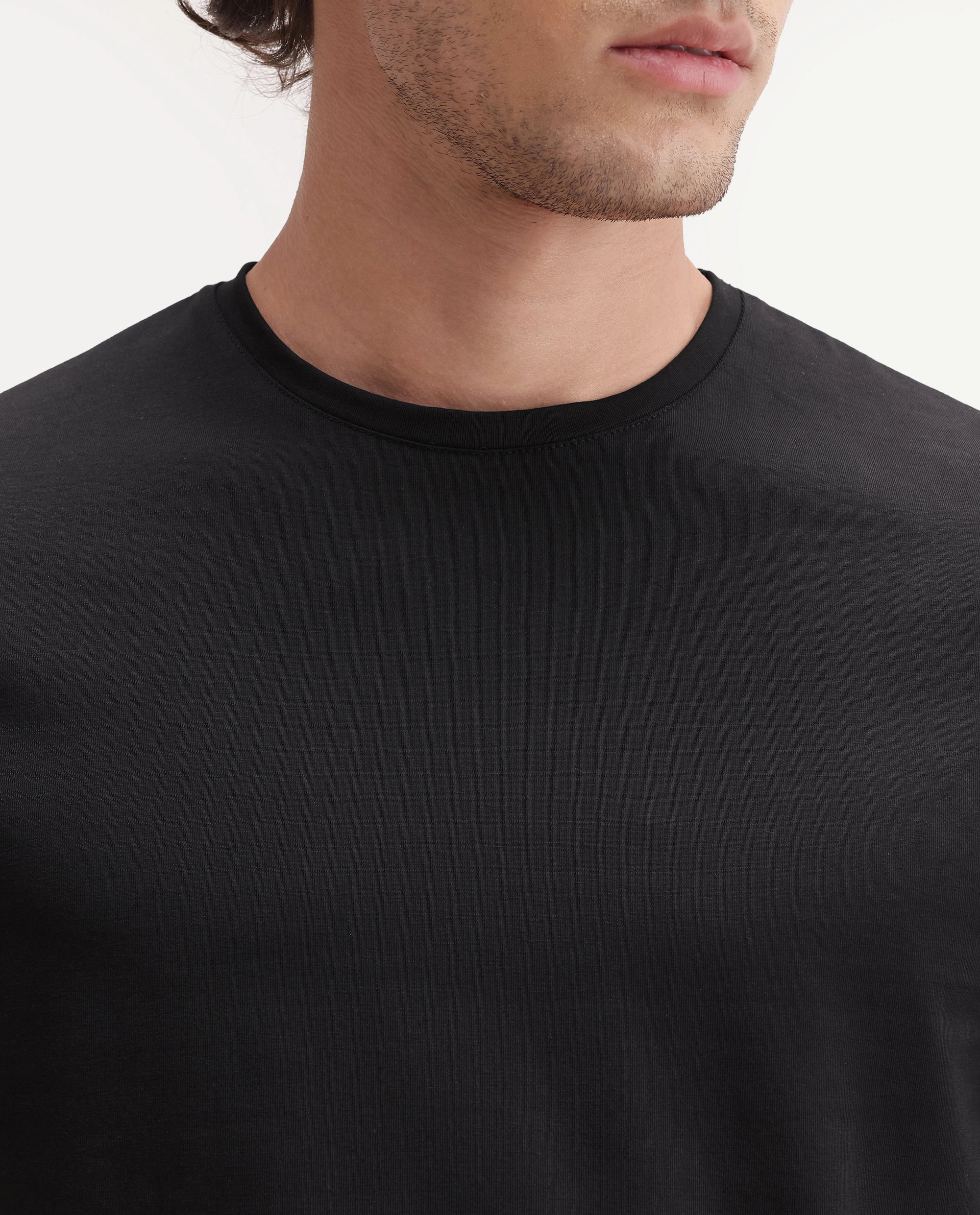 Rare Rabbit Men's Basic Rr-Corp-Arve Black Cotton Crew Neck Regular Plain T-Shirt