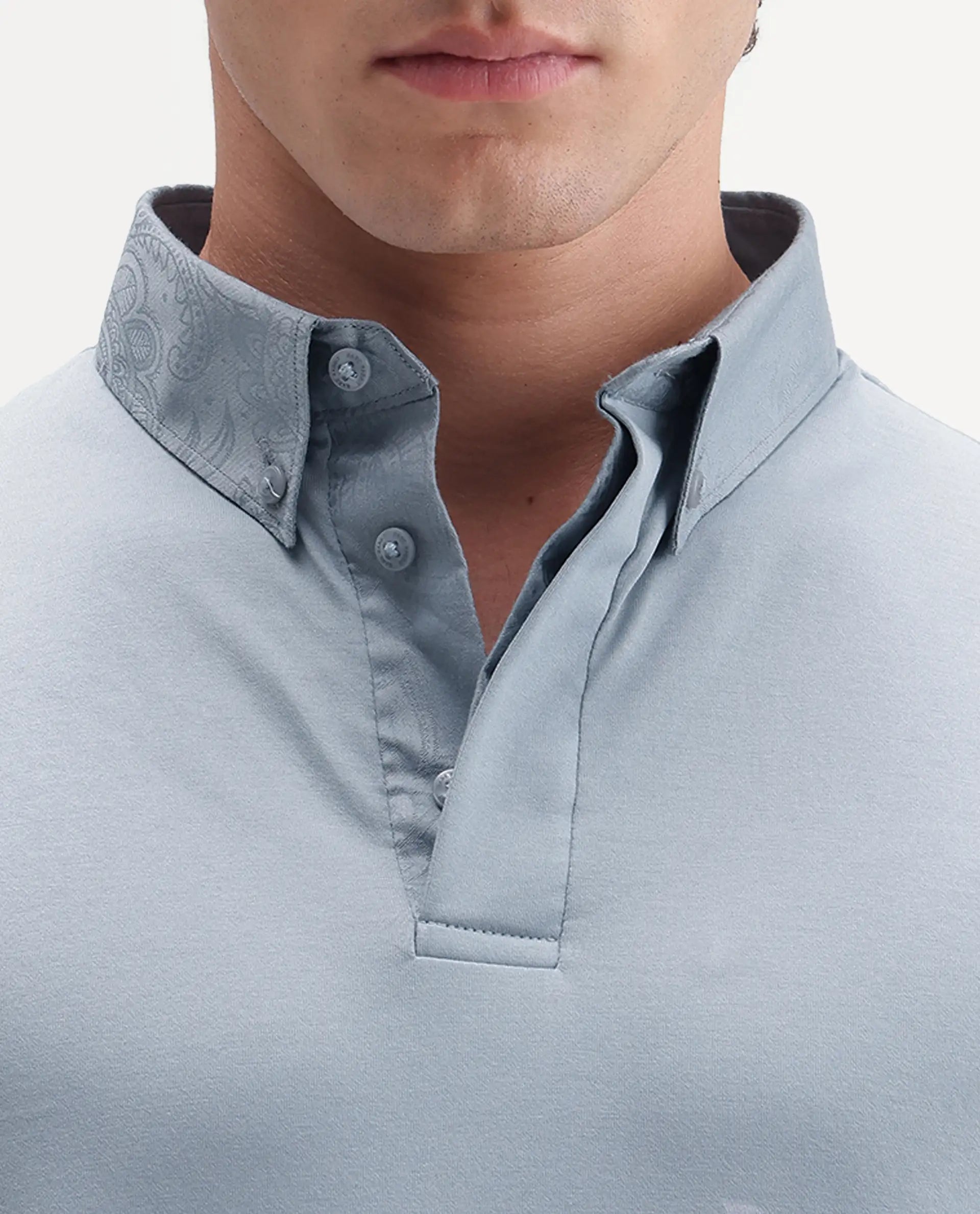 Rare Rabbit Men's Clarence-1 Dusky Blue Cotton Plain Regular Fit Half Sleeve Polo